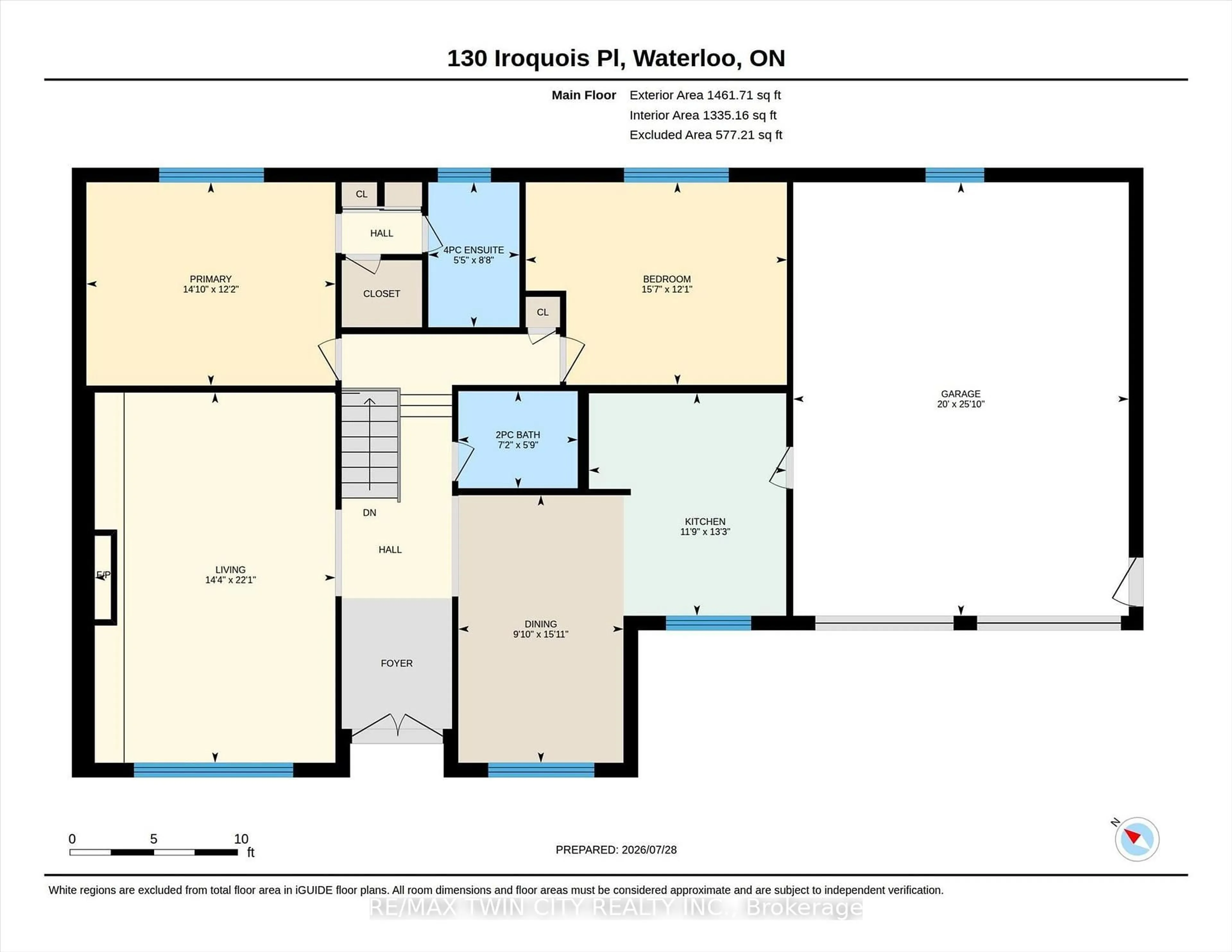Floor plan for 130 Iroquois Pl, Waterloo Ontario N2L 2S5