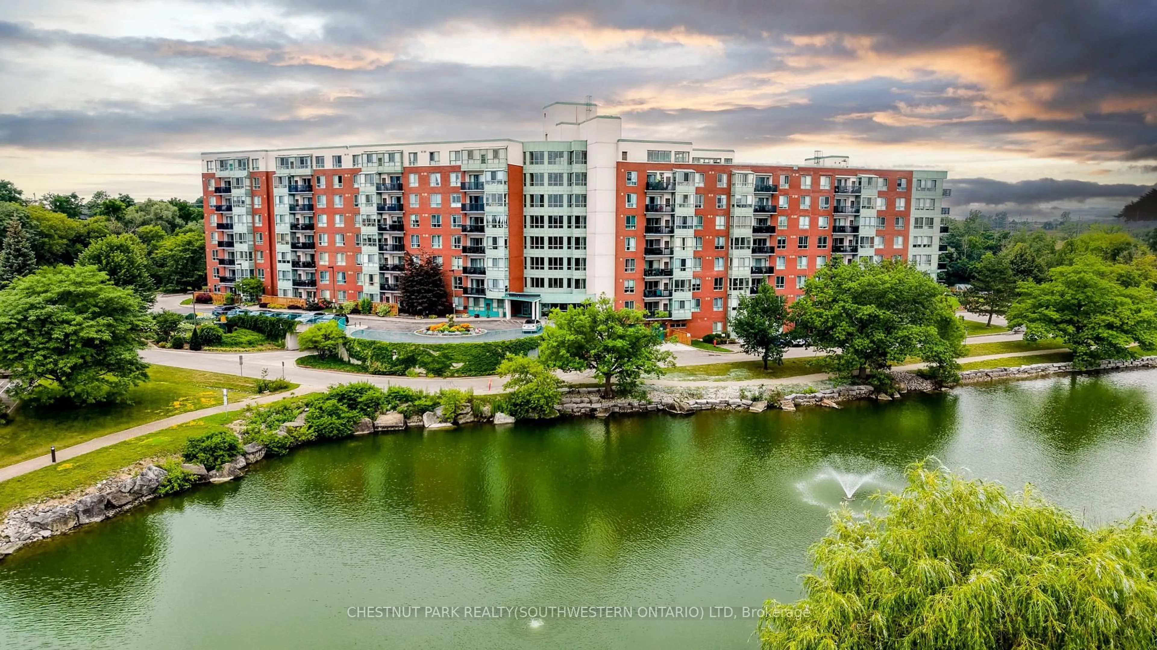 A pic from outside/outdoor area/front of a property/back of a property/a pic from drone, water/lake/river/ocean view for 30 Blue Springs Dr #PH14, Waterloo Ontario N2J 4T2