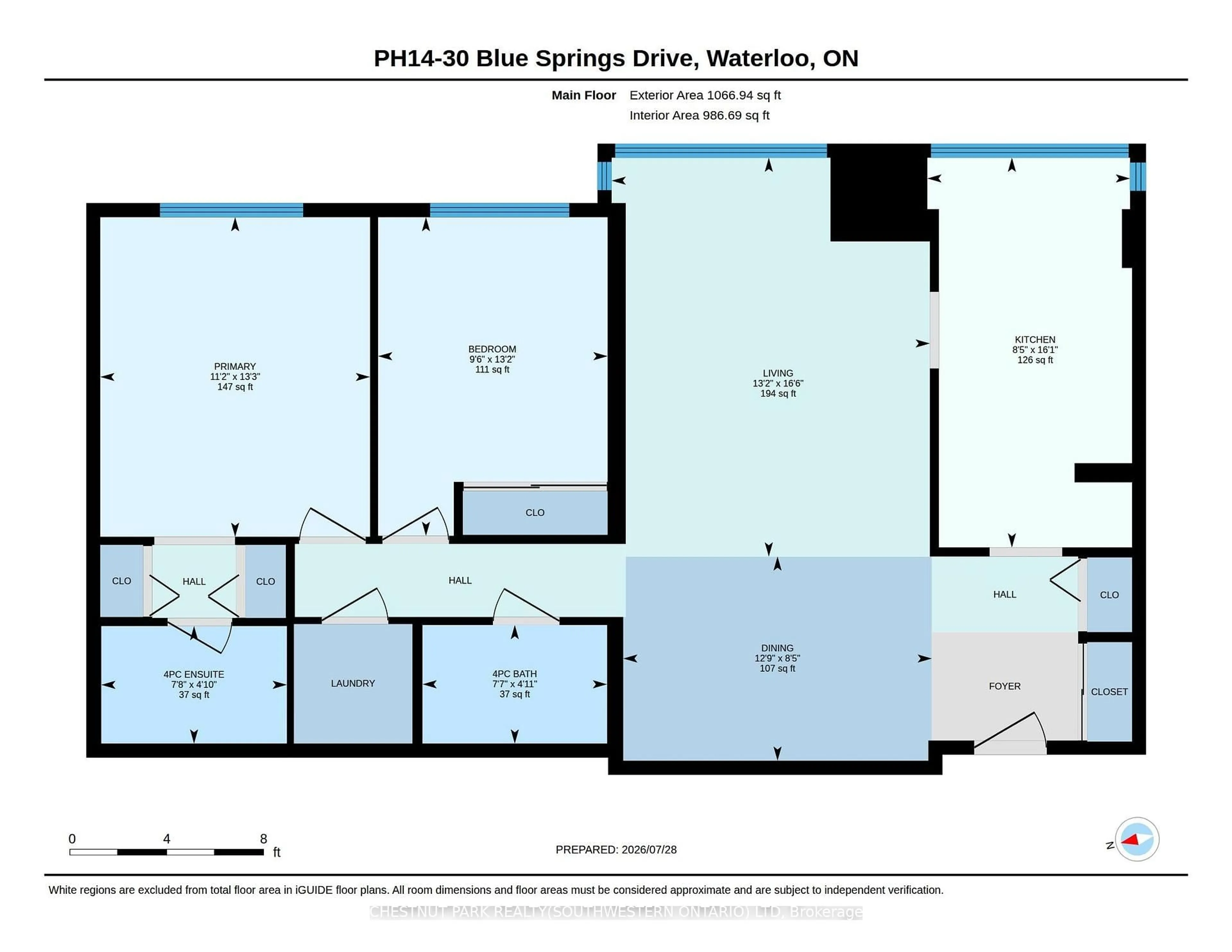 Floor plan for 30 Blue Springs Dr #PH14, Waterloo Ontario N2J 4T2
