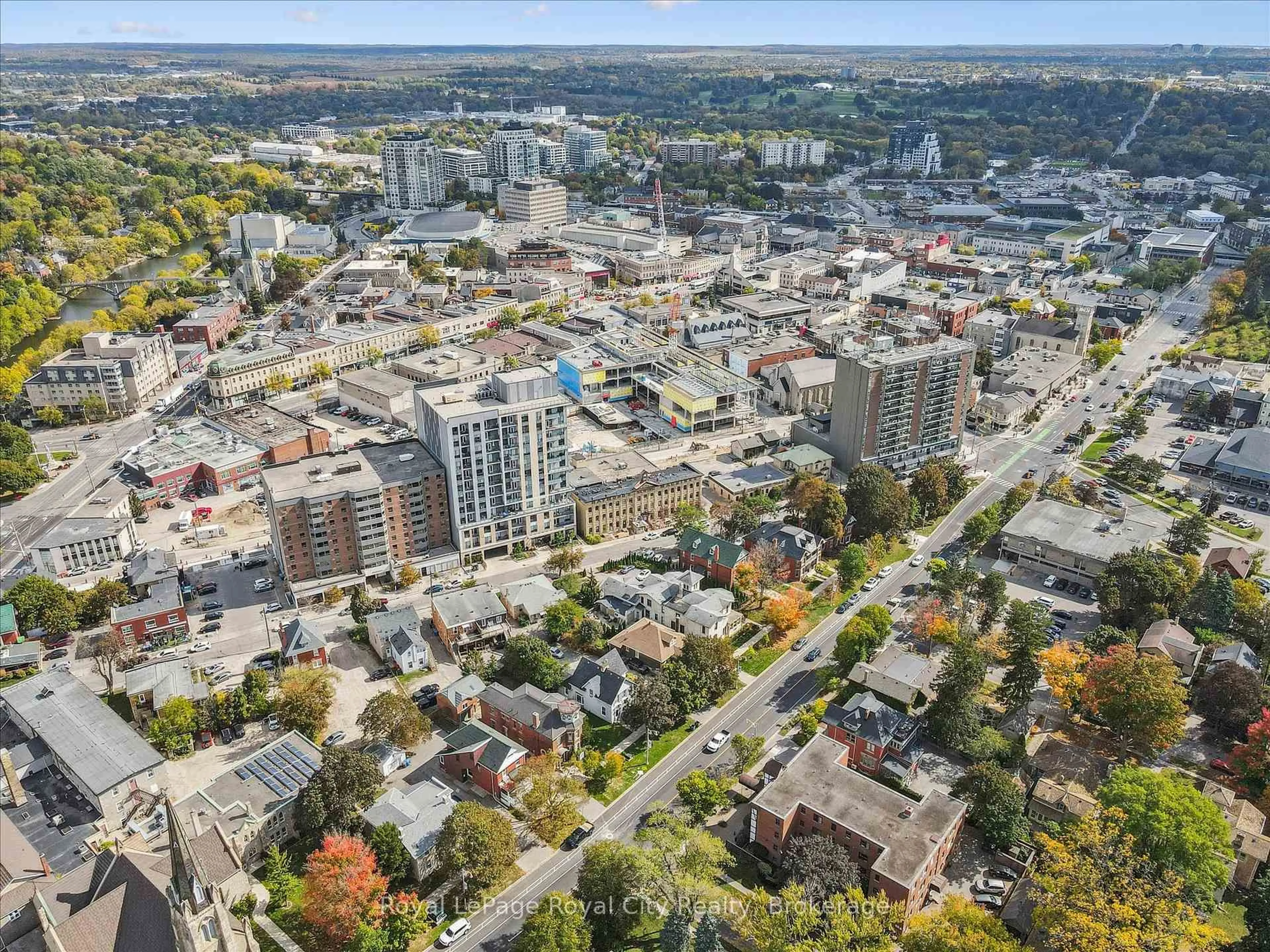 A pic from outside/outdoor area/front of a property/back of a property/a pic from drone, city buildings view from balcony for 143 Norfolk St, Guelph Ontario N1H 4J7