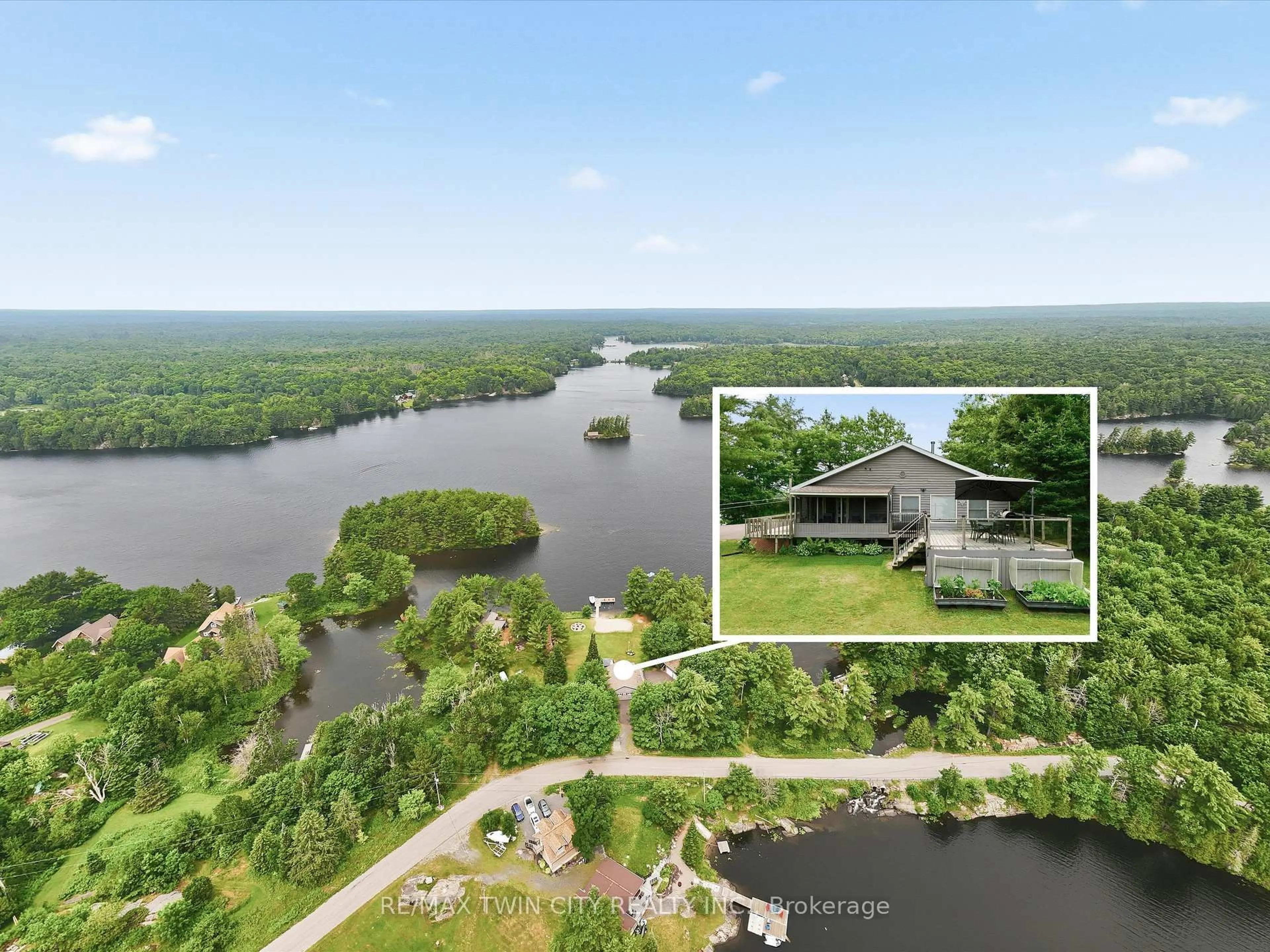 A pic from outside/outdoor area/front of a property/back of a property/a pic from drone, water/lake/river/ocean view for 51 Mckellar Lake Rd, McKellar Ontario P0G 1C0