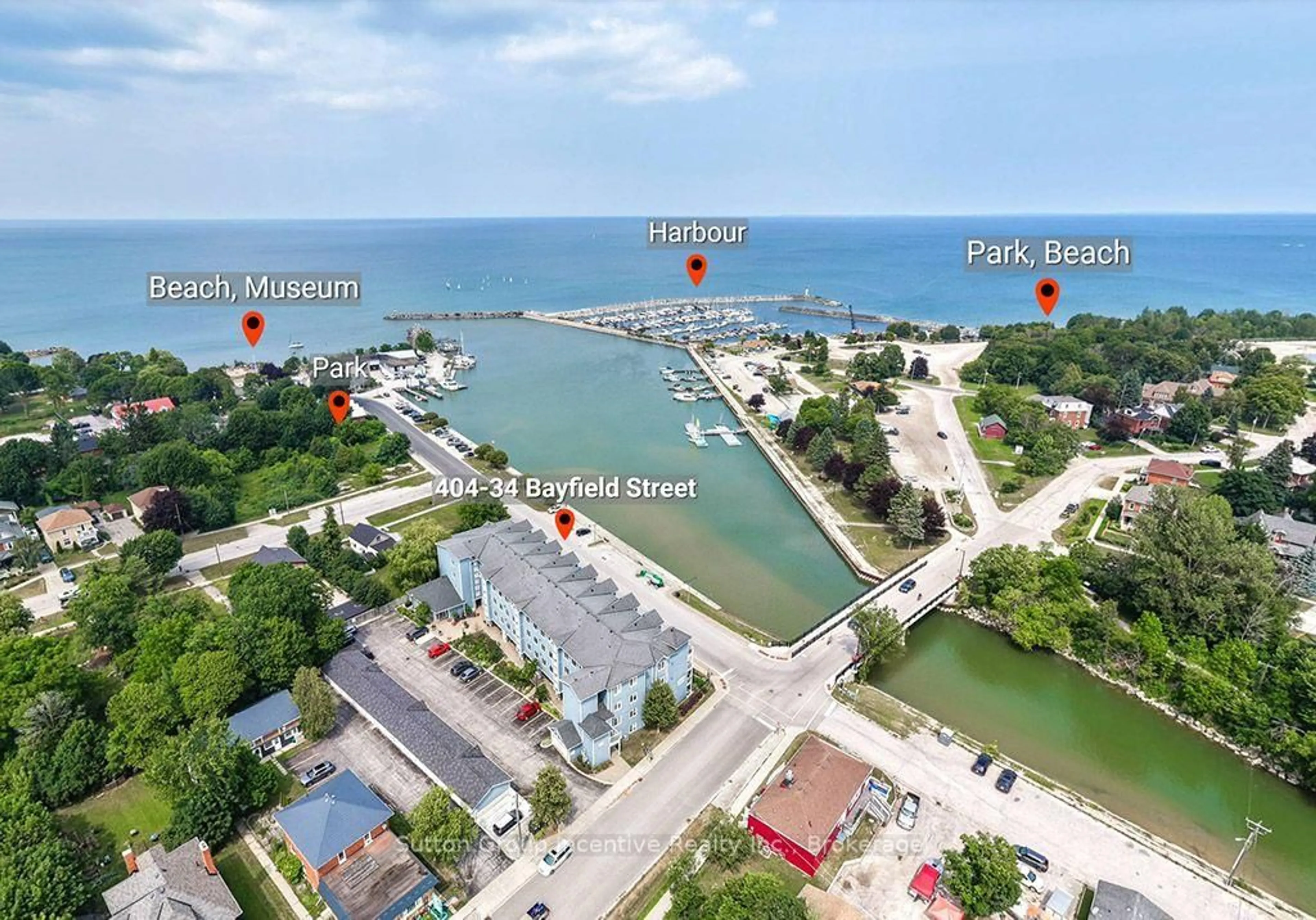 A pic from outside/outdoor area/front of a property/back of a property/a pic from drone, water/lake/river/ocean view for 34 Bayfield St #404, Meaford Ontario N4L 1Y2
