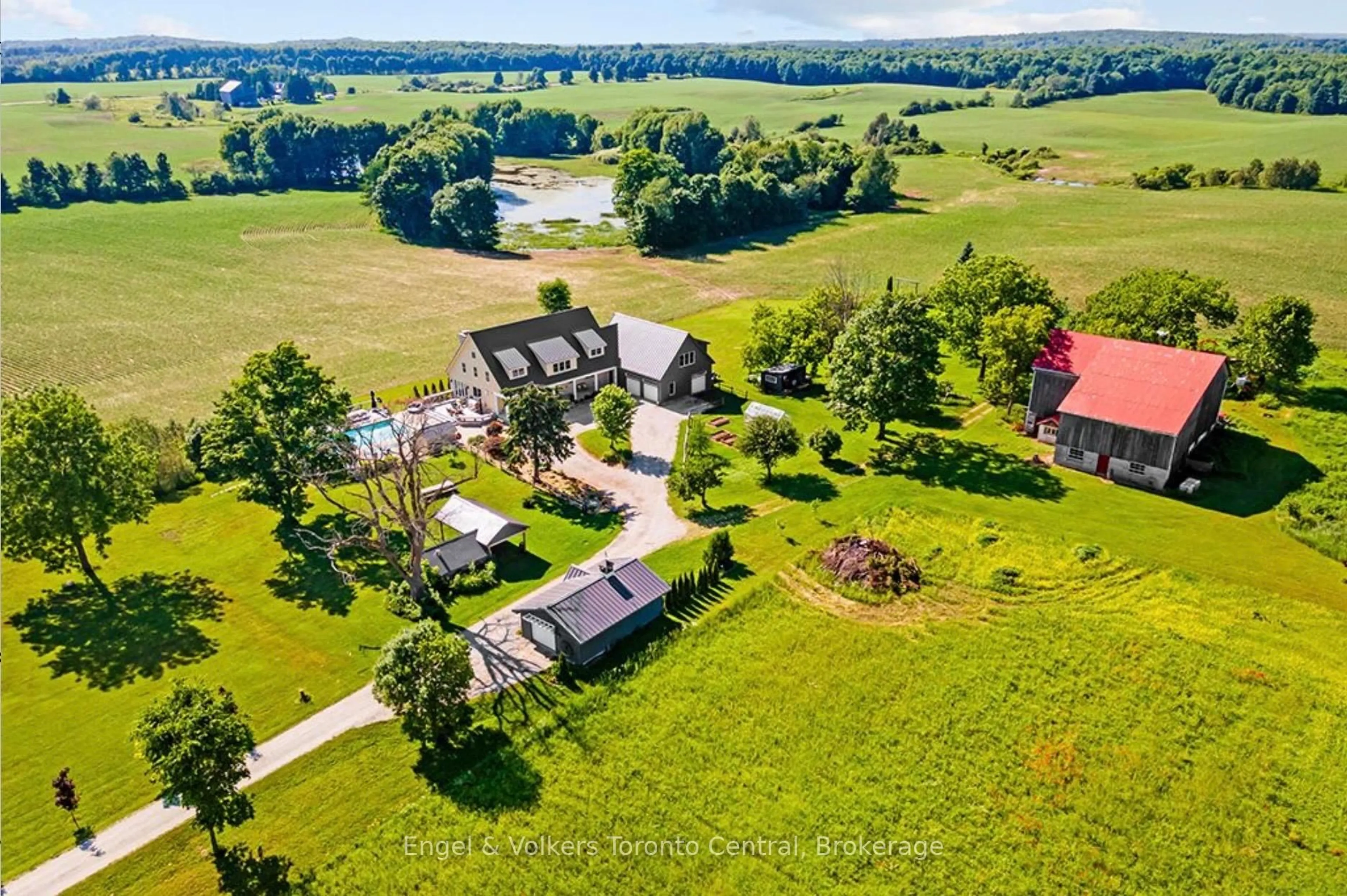 A pic from outside/outdoor area/front of a property/back of a property/a pic from drone, water/lake/river/ocean view for 385073 4th Conc A Rd, Grey Highlands Ontario N0C 1E0