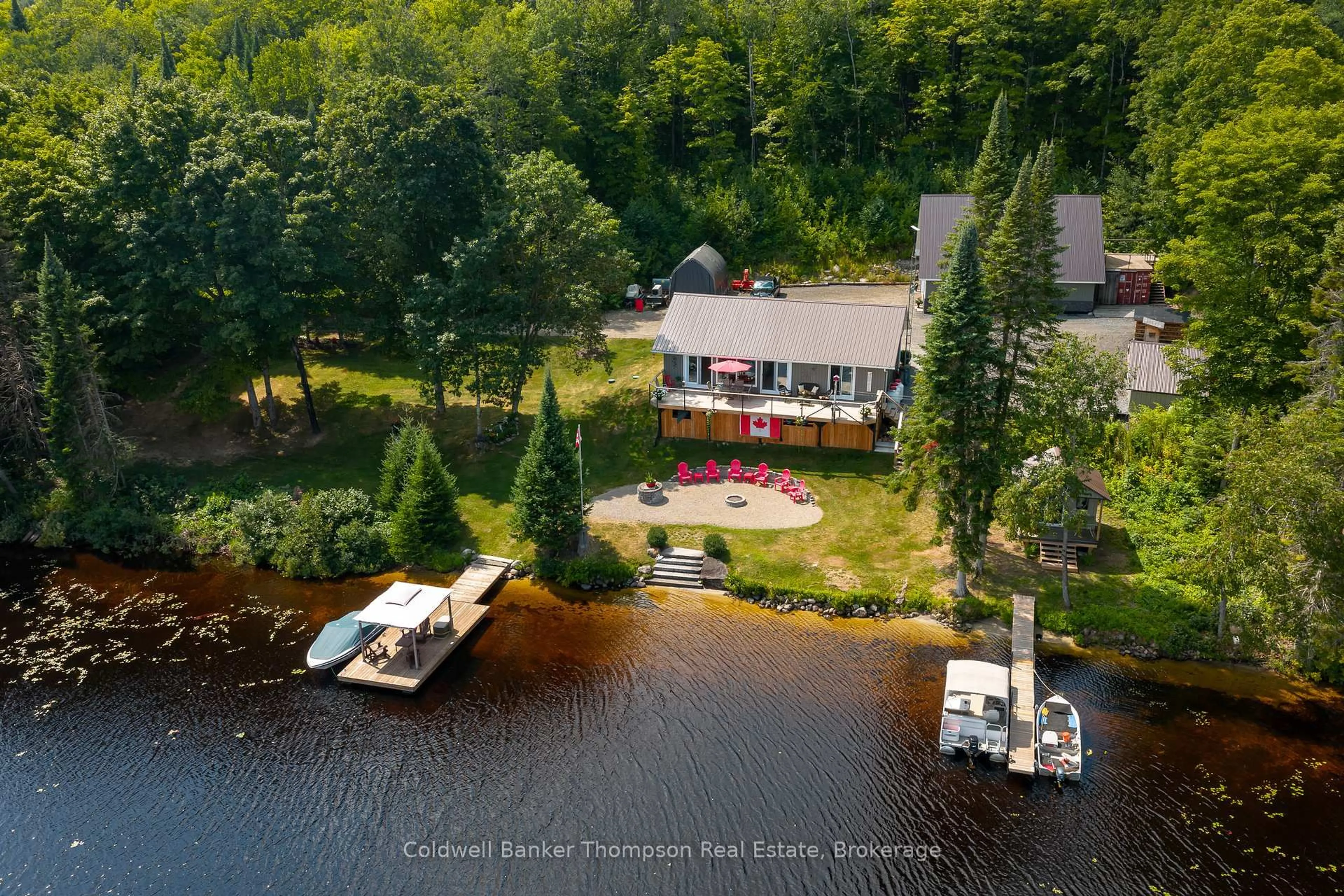 A pic from outside/outdoor area/front of a property/back of a property/a pic from drone, water/lake/river/ocean view for 85 Nulty Lane, Armour Ontario P0A 1J0