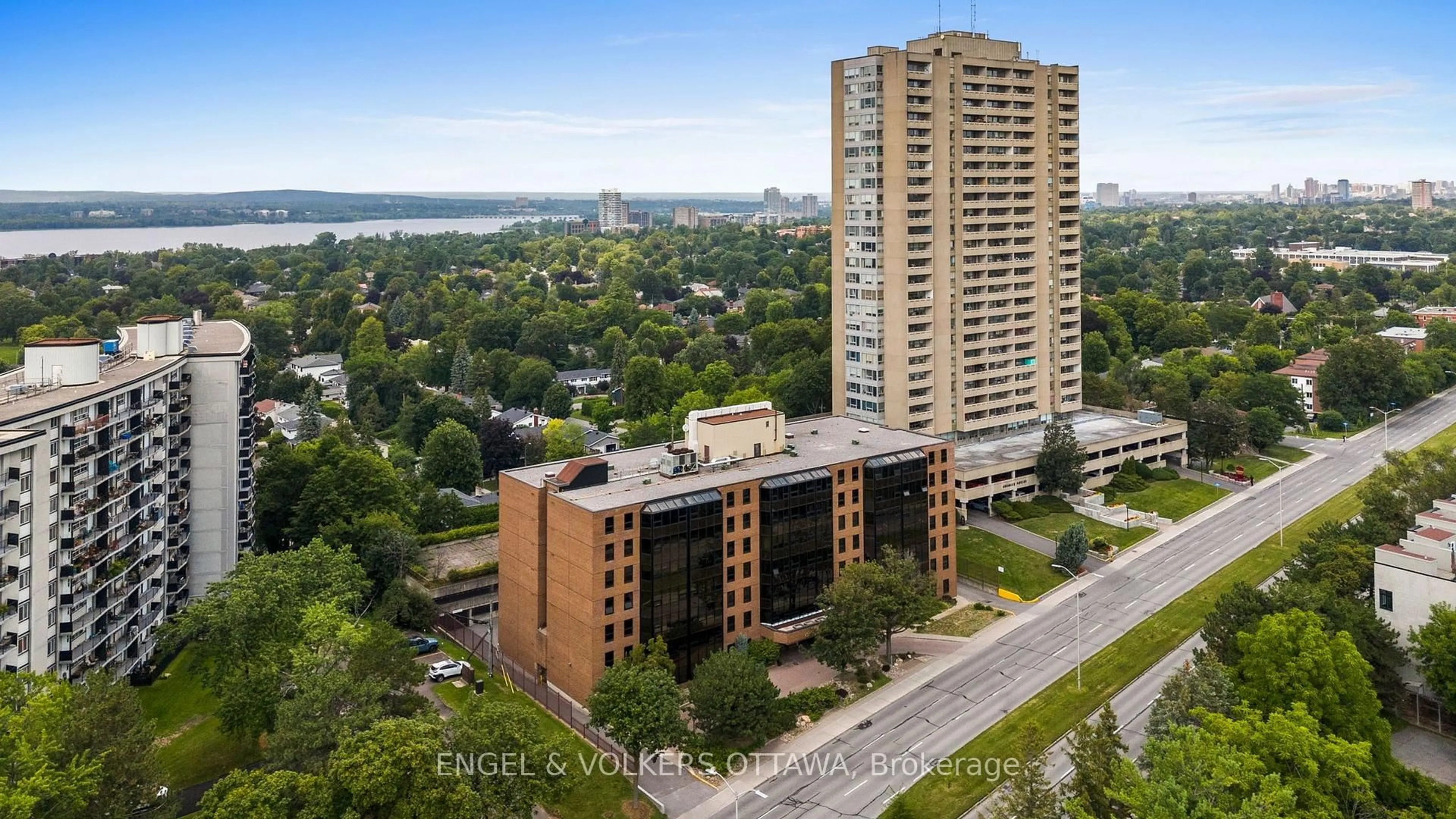 A pic from outside/outdoor area/front of a property/back of a property/a pic from drone, city buildings view from balcony for 2019 Carling Ave #104, Ottawa Ontario K2A 4A2