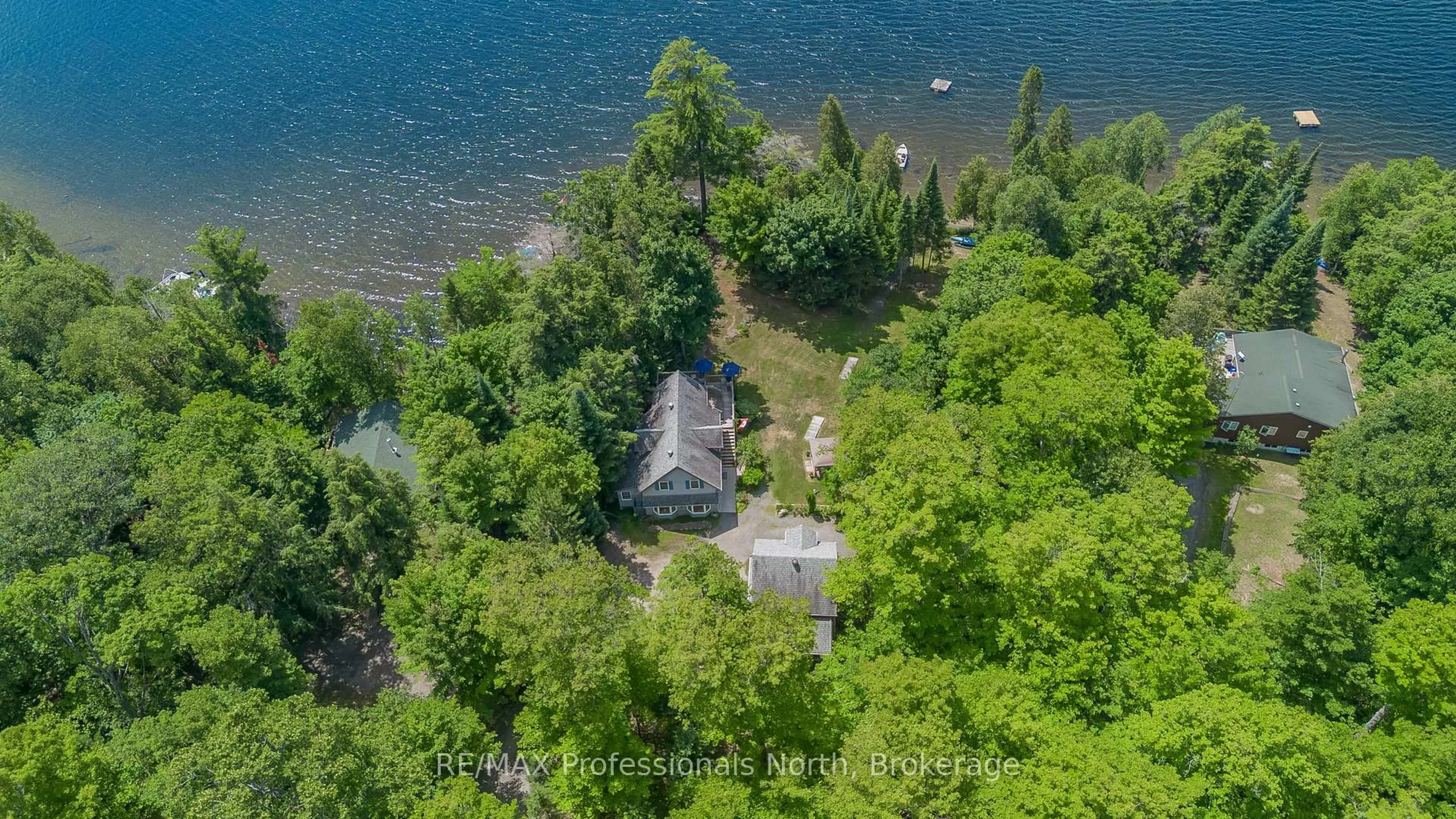 A pic from outside/outdoor area/front of a property/back of a property/a pic from drone, water/lake/river/ocean view for 78 Jeffery Dr, Parry Sound Remote Area Ontario P0A 1X0