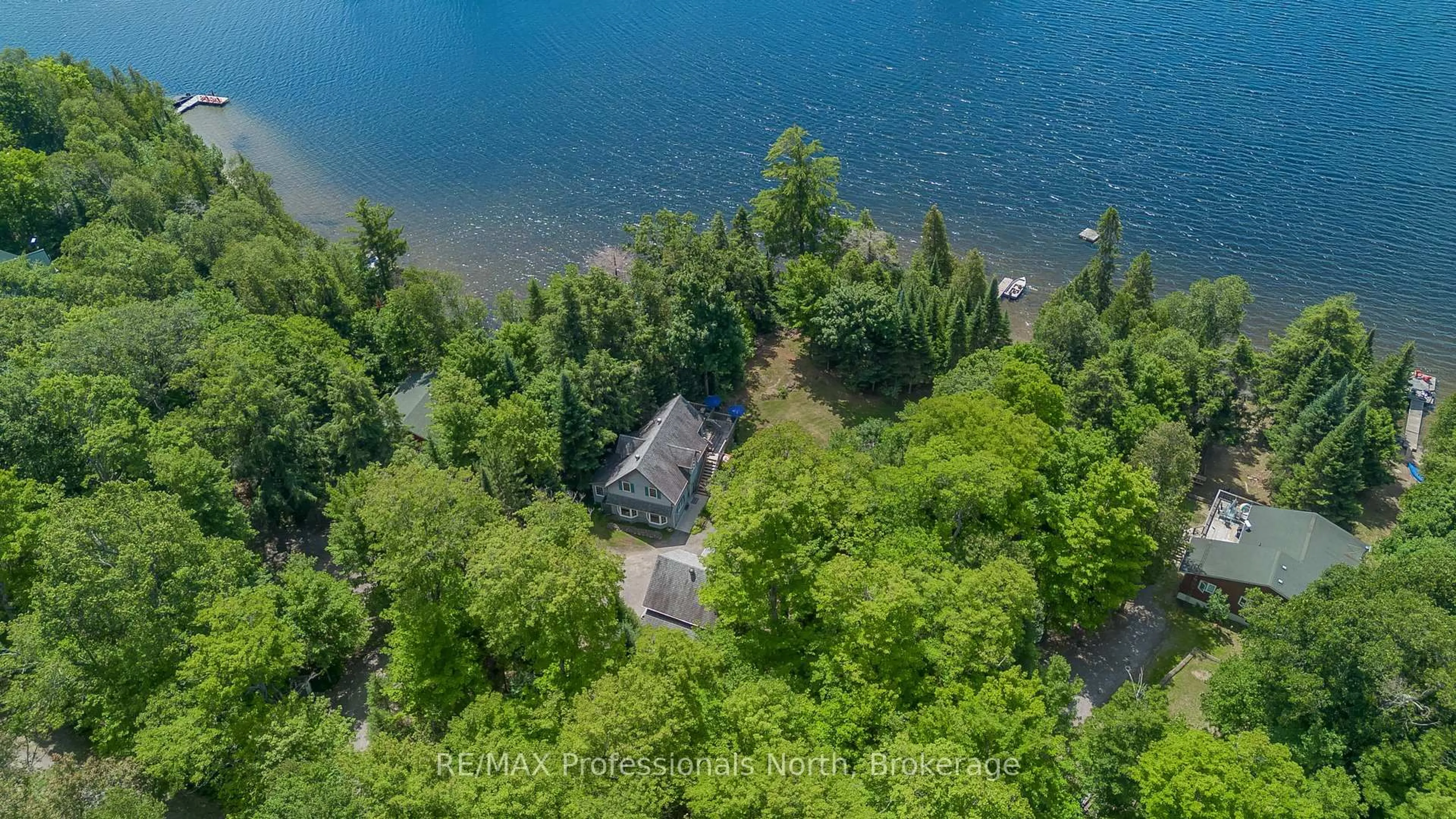 A pic from outside/outdoor area/front of a property/back of a property/a pic from drone, water/lake/river/ocean view for 78 Jeffery Dr, Parry Sound Remote Area Ontario P0A 1X0