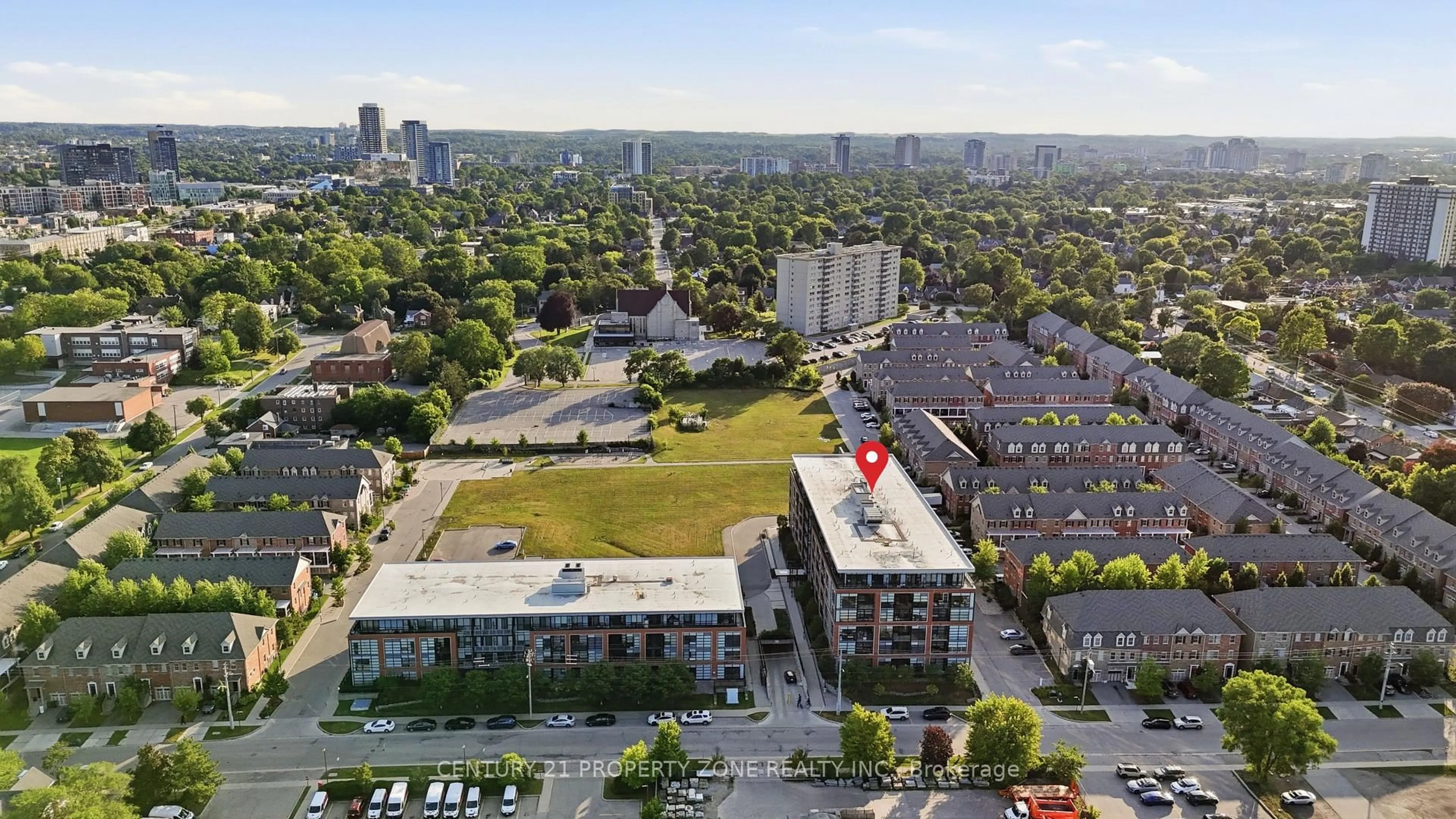 A pic from outside/outdoor area/front of a property/back of a property/a pic from drone, city buildings view from balcony for 15 Prince Albert Blvd #516, Kitchener Ontario N2H 0C2