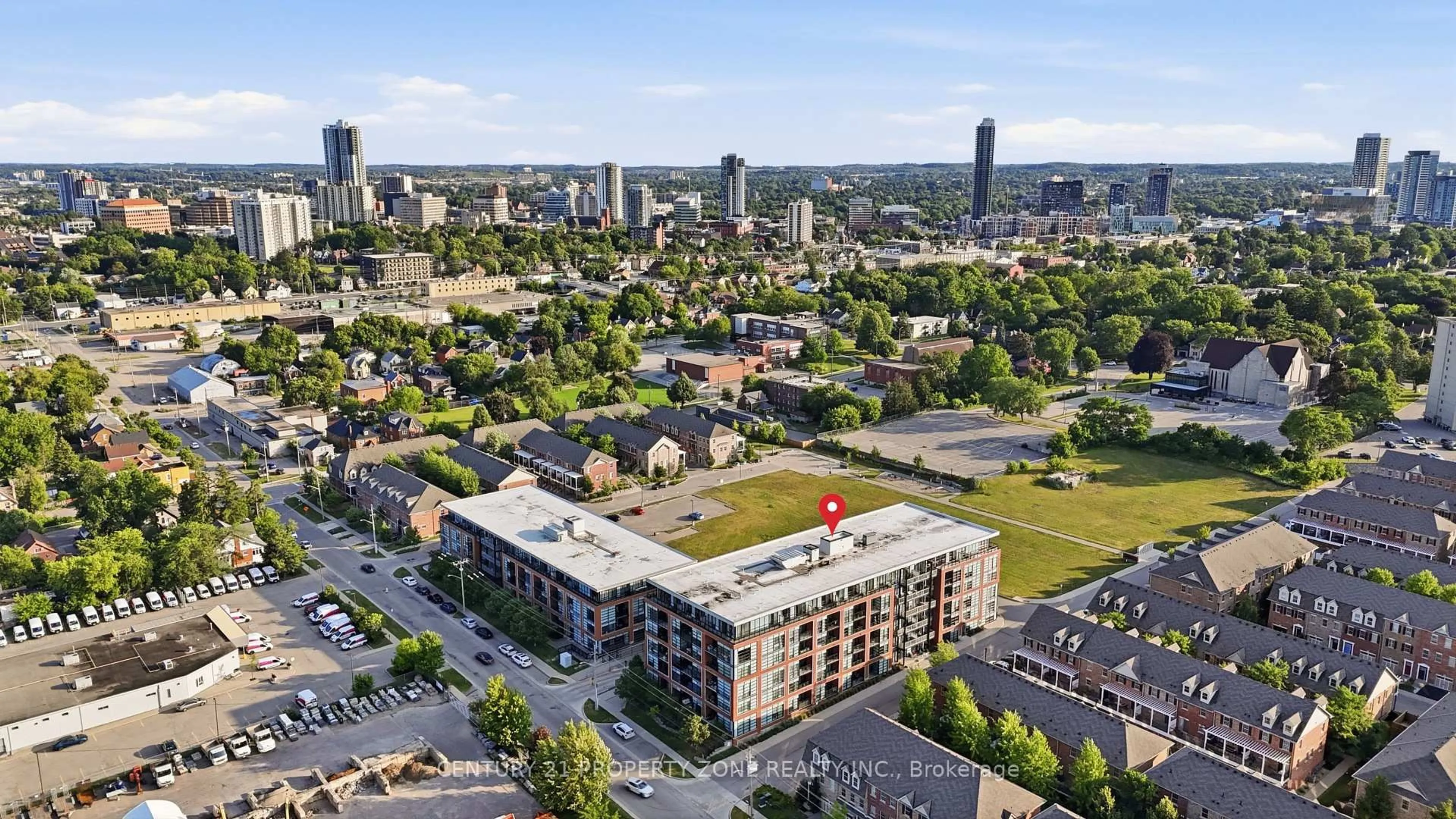 A pic from outside/outdoor area/front of a property/back of a property/a pic from drone, city buildings view from balcony for 15 Prince Albert Blvd #516, Kitchener Ontario N2H 0C2