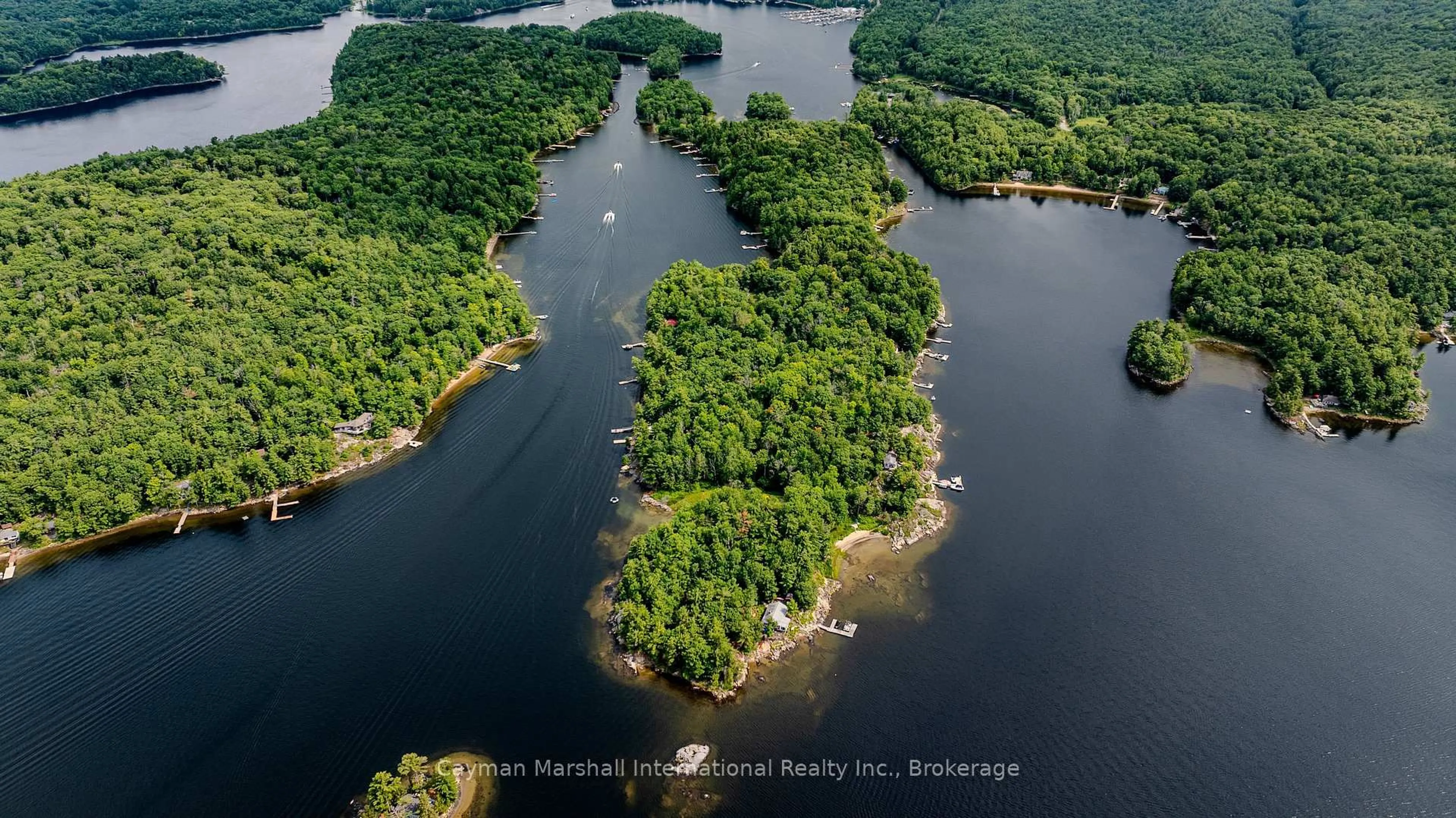 A pic from outside/outdoor area/front of a property/back of a property/a pic from drone, water/lake/river/ocean view for 35 B723 Island, The Archipelago Ontario P2A 2X1