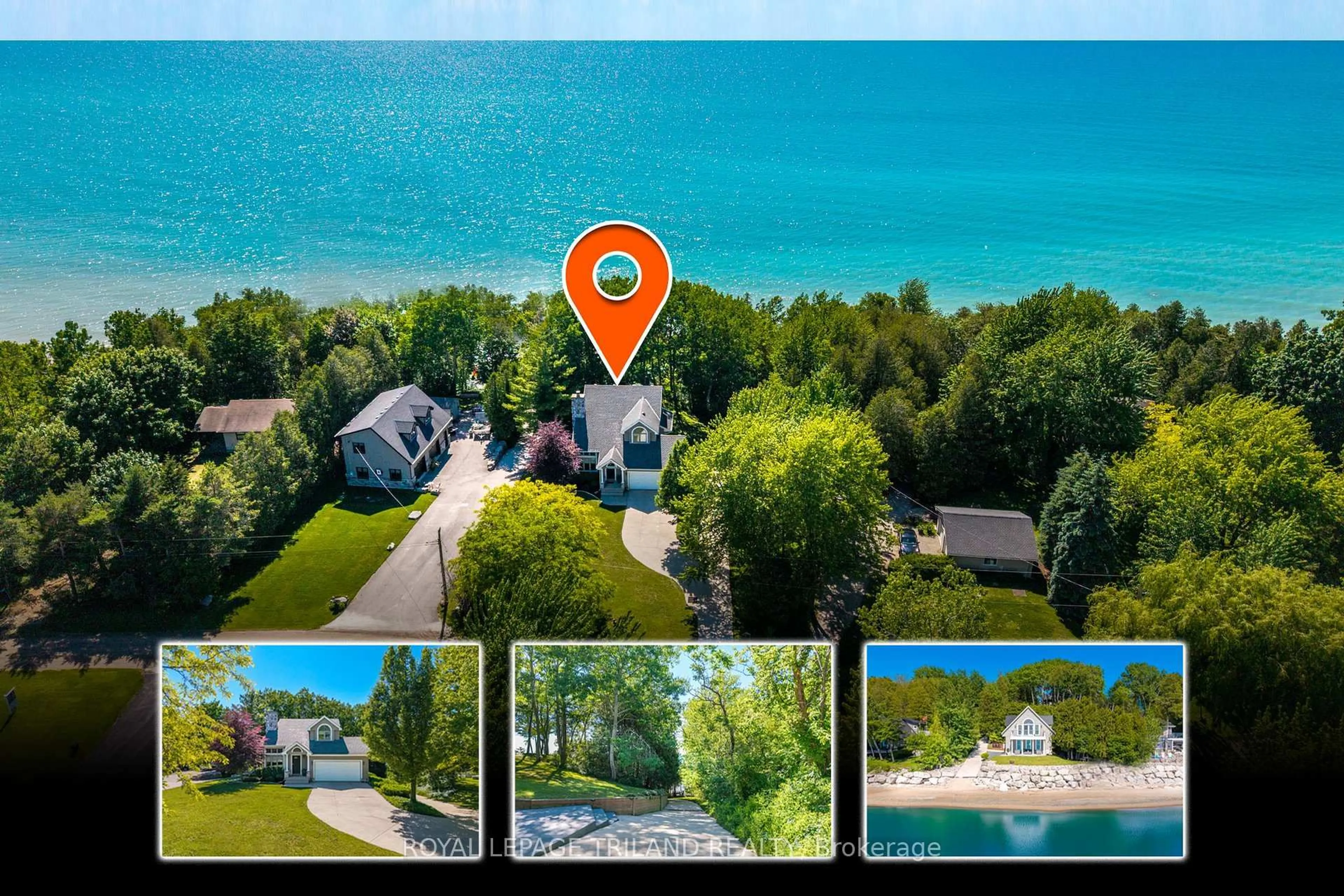 A pic from outside/outdoor area/front of a property/back of a property/a pic from drone, water/lake/river/ocean view for 73437 SANDY BEACH Rd, Bluewater Ontario N0M 2T0