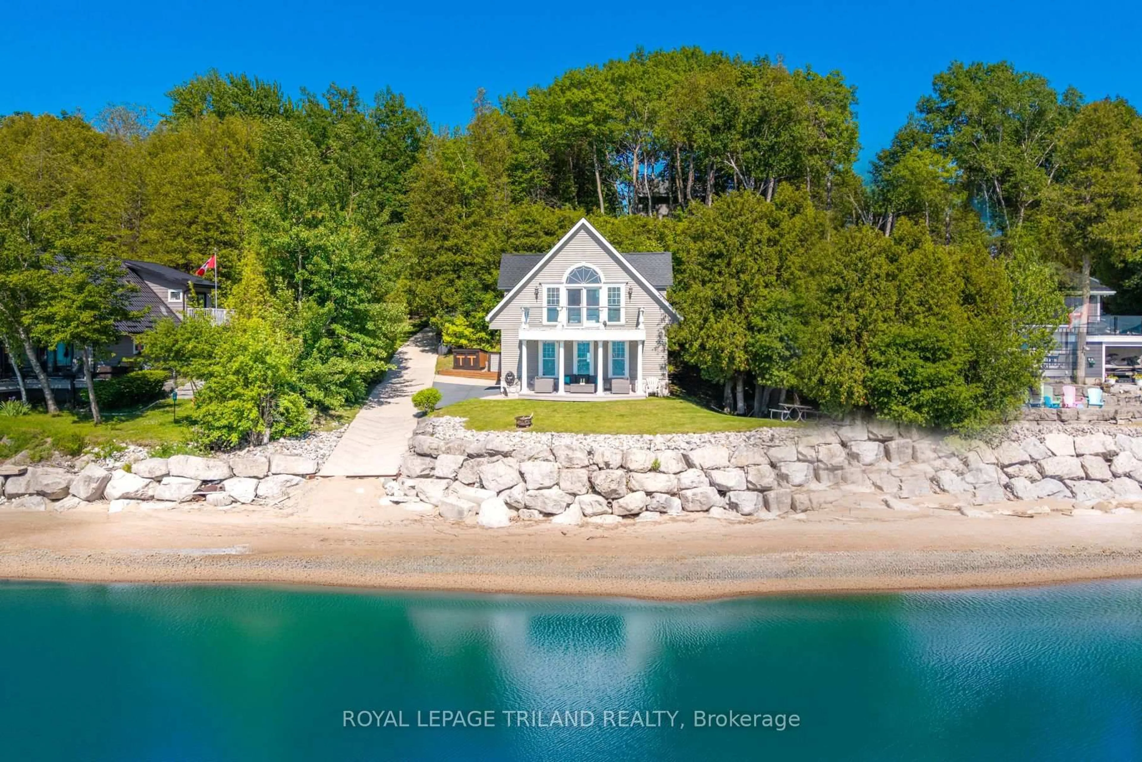 A pic from outside/outdoor area/front of a property/back of a property/a pic from drone, water/lake/river/ocean view for 73437 SANDY BEACH Rd, Bluewater Ontario N0M 2T0