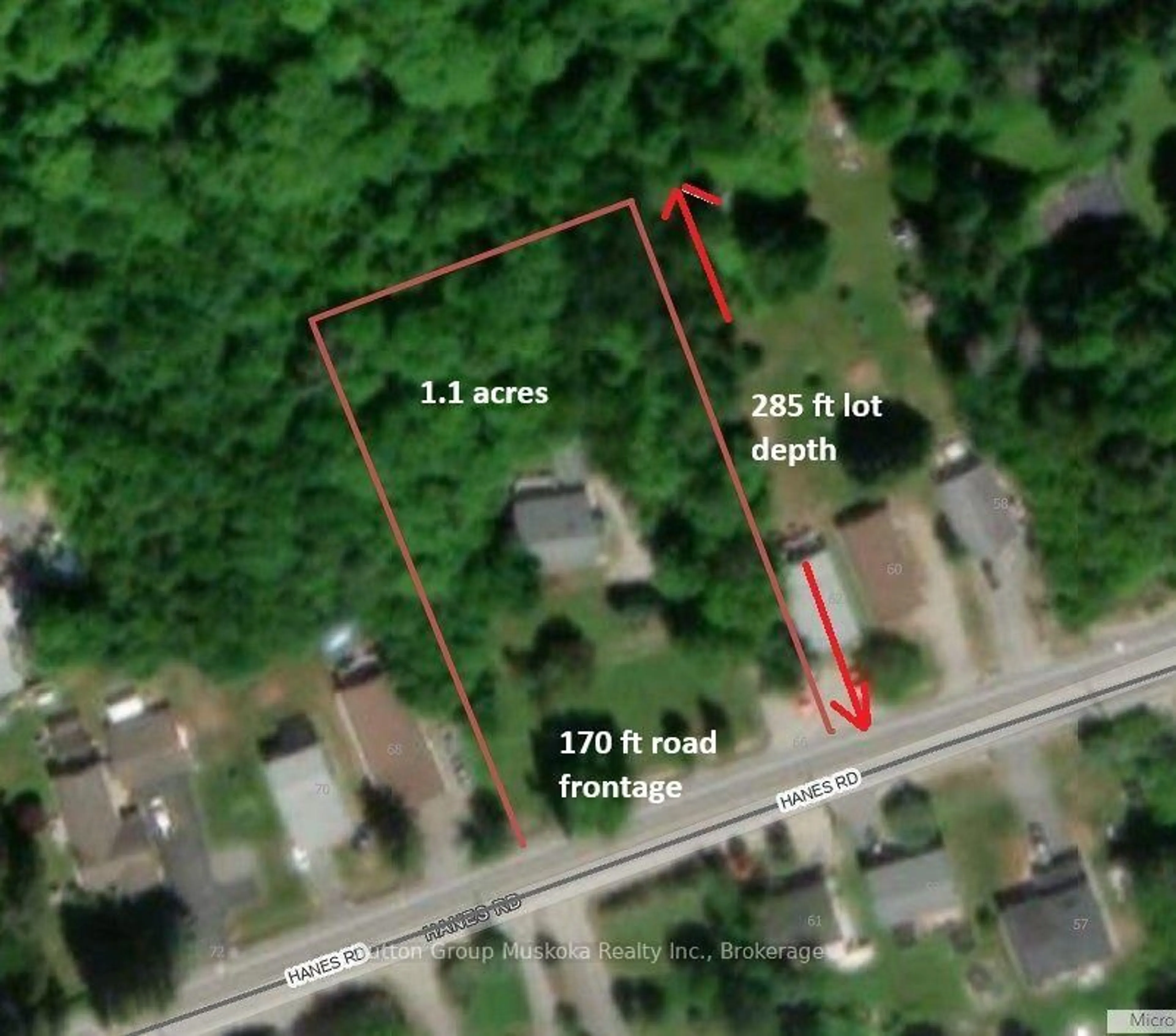 A pic from outside/outdoor area/front of a property/back of a property/a pic from drone, street for 66 Hanes Rd, Huntsville Ontario P1H 1M3