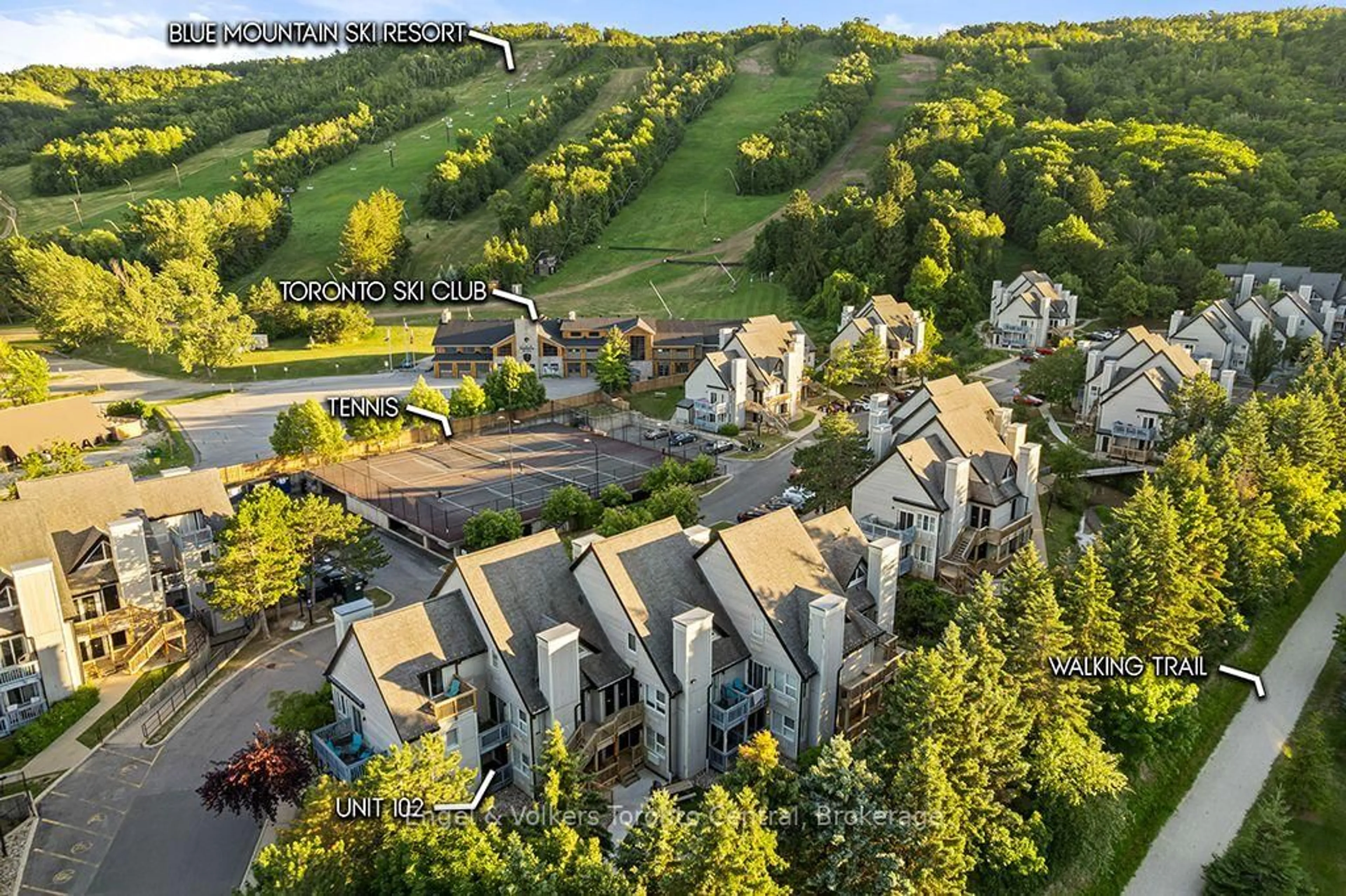 A pic from outside/outdoor area/front of a property/back of a property/a pic from drone, mountain view for 796468 Grey Road 19 Rd #102, Blue Mountains Ontario L9Y 0N6
