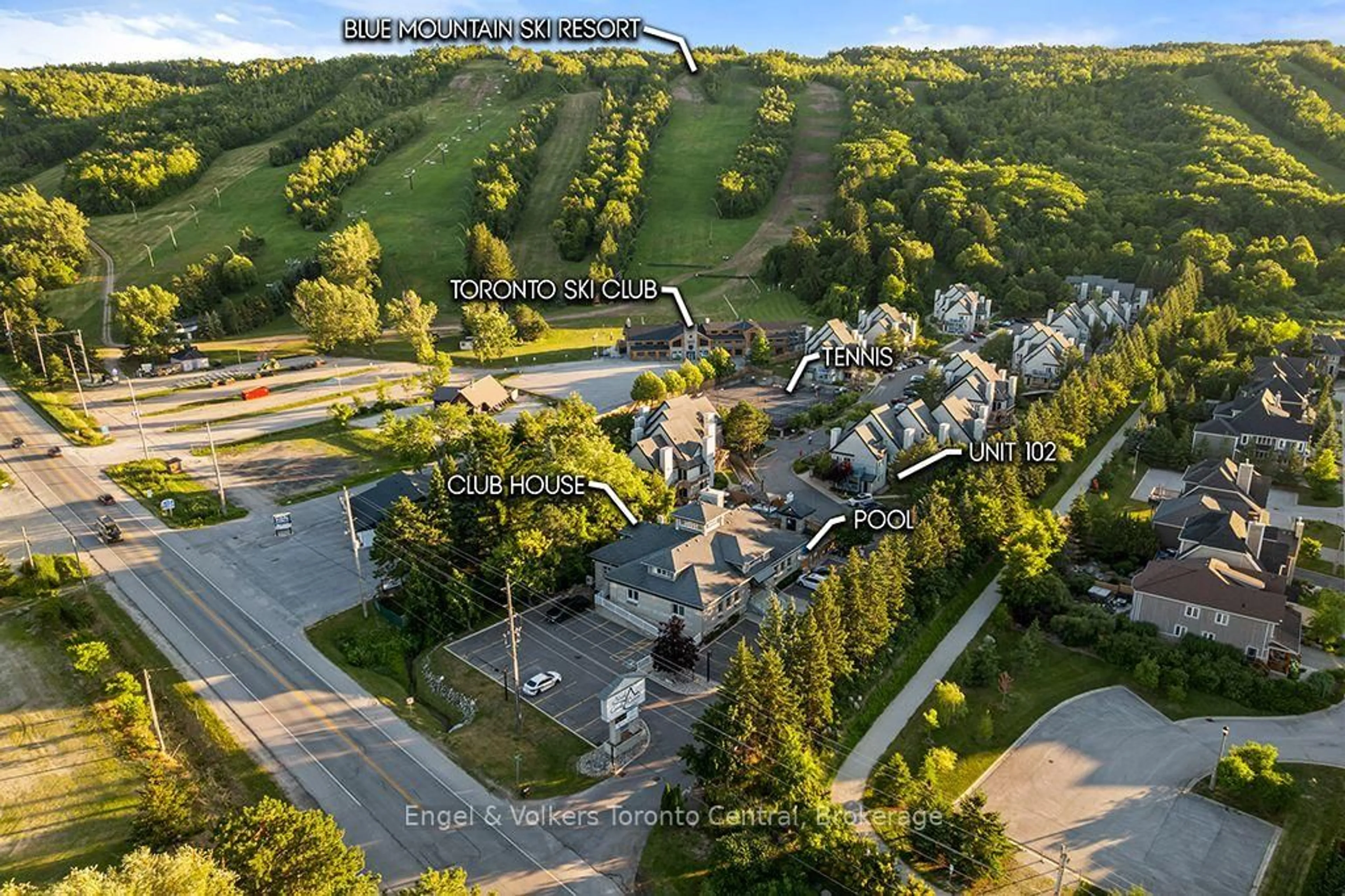 A pic from outside/outdoor area/front of a property/back of a property/a pic from drone, mountain view for 796468 Grey Road 19 Rd #102, Blue Mountains Ontario L9Y 0N6