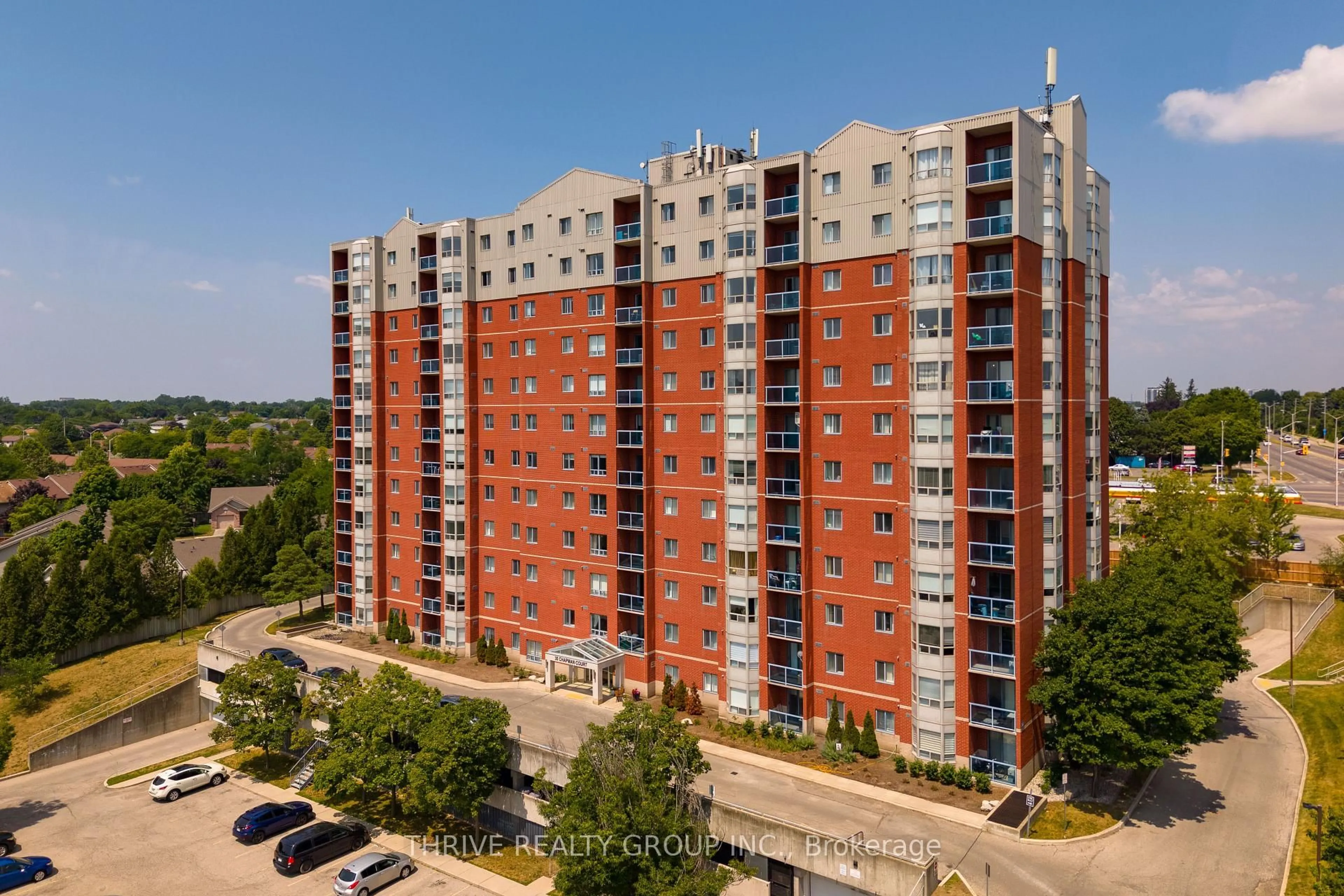 A pic from outside/outdoor area/front of a property/back of a property/a pic from drone, city buildings view from balcony for 30 Chapman Crt #507, London North Ontario N6G 4Y4