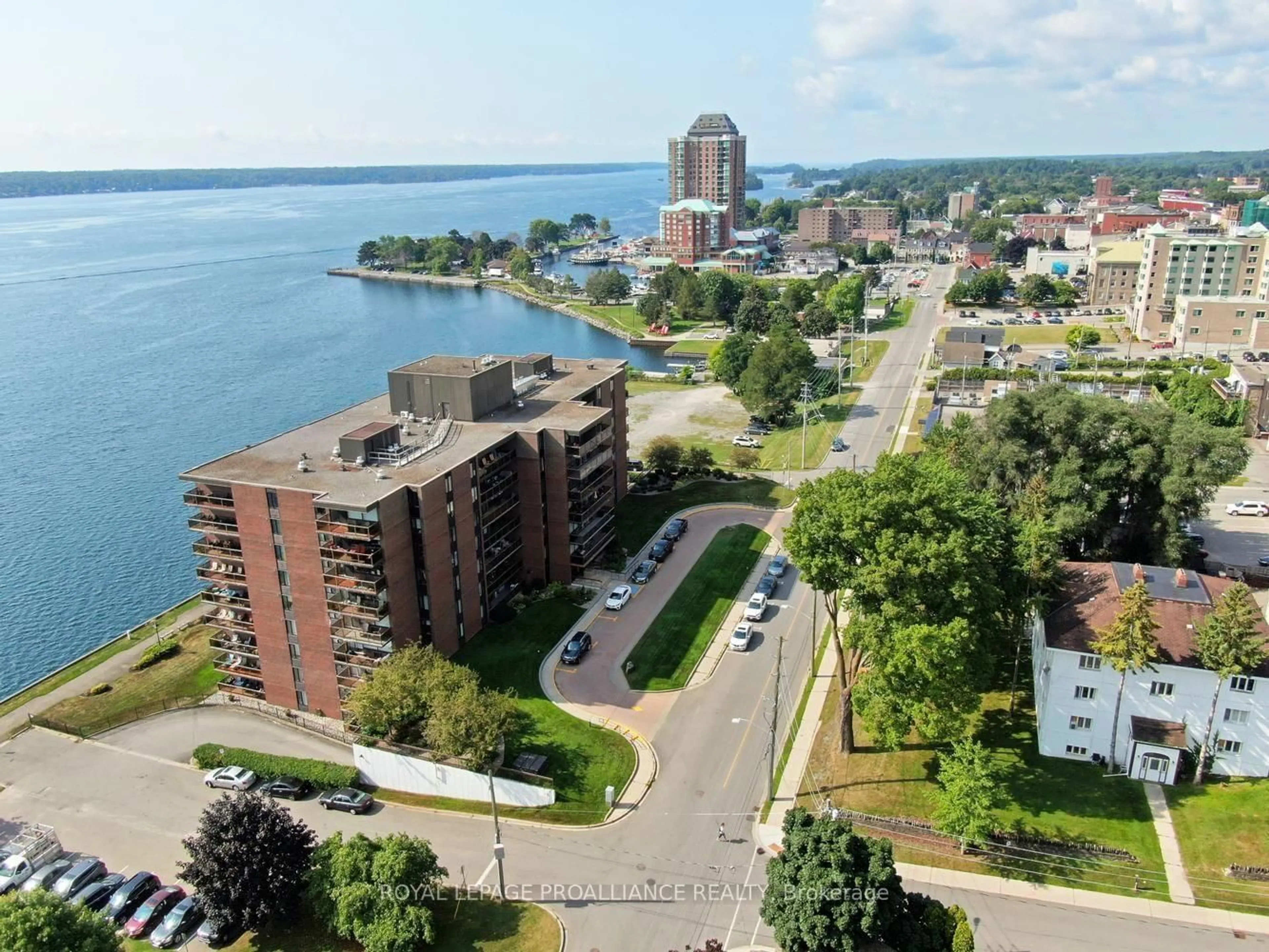 A pic from outside/outdoor area/front of a property/back of a property/a pic from drone, water/lake/river/ocean view for 55 Water St #603, Brockville Ontario K6V 1A3