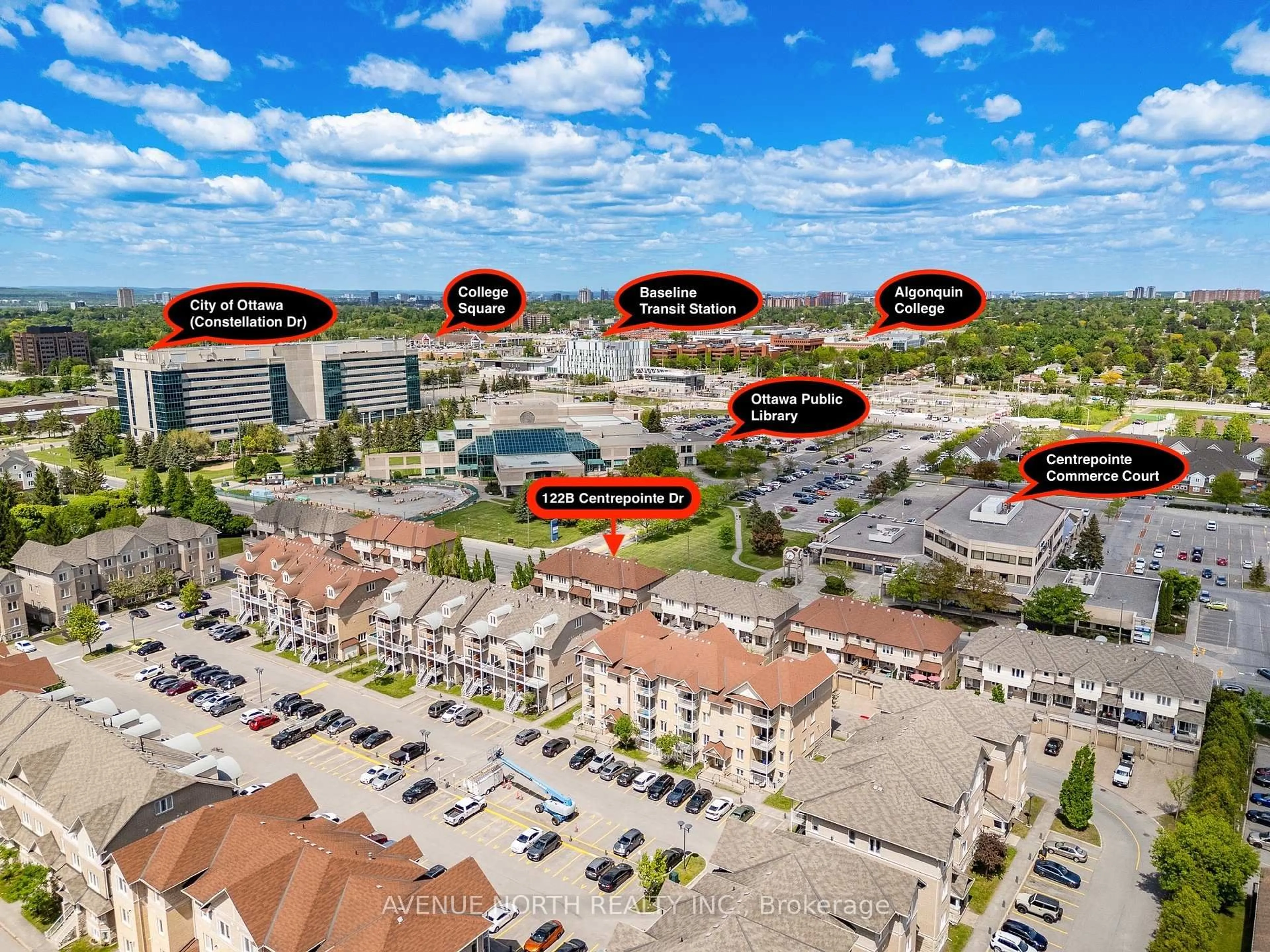 A pic from outside/outdoor area/front of a property/back of a property/a pic from drone, city buildings view from balcony for 122B Centrepointe Dr, Ottawa Ontario K2G 6B1