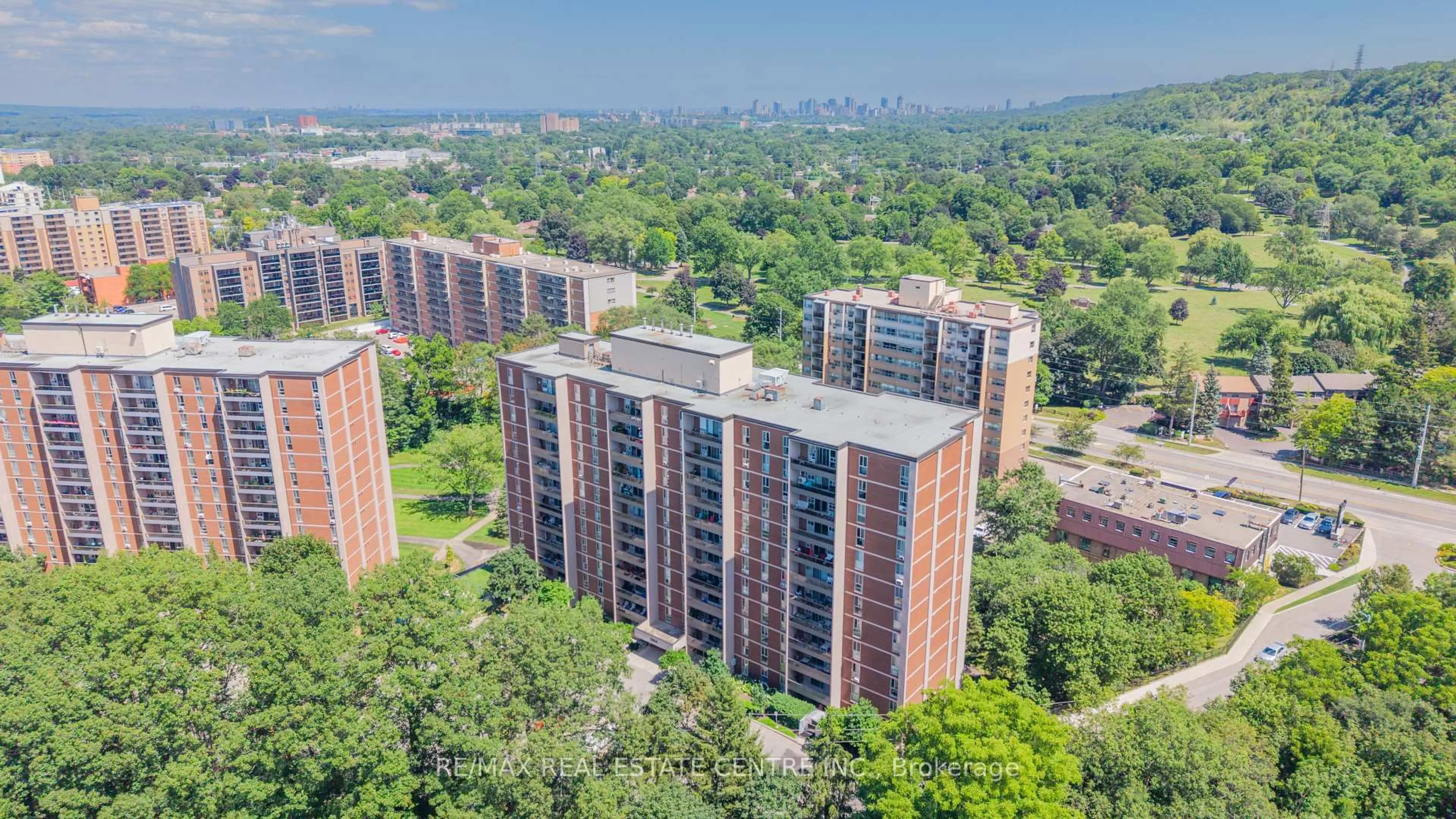 A pic from outside/outdoor area/front of a property/back of a property/a pic from drone, city buildings view from balcony for 1964 Main St #806, Hamilton Ontario L8S 1J5