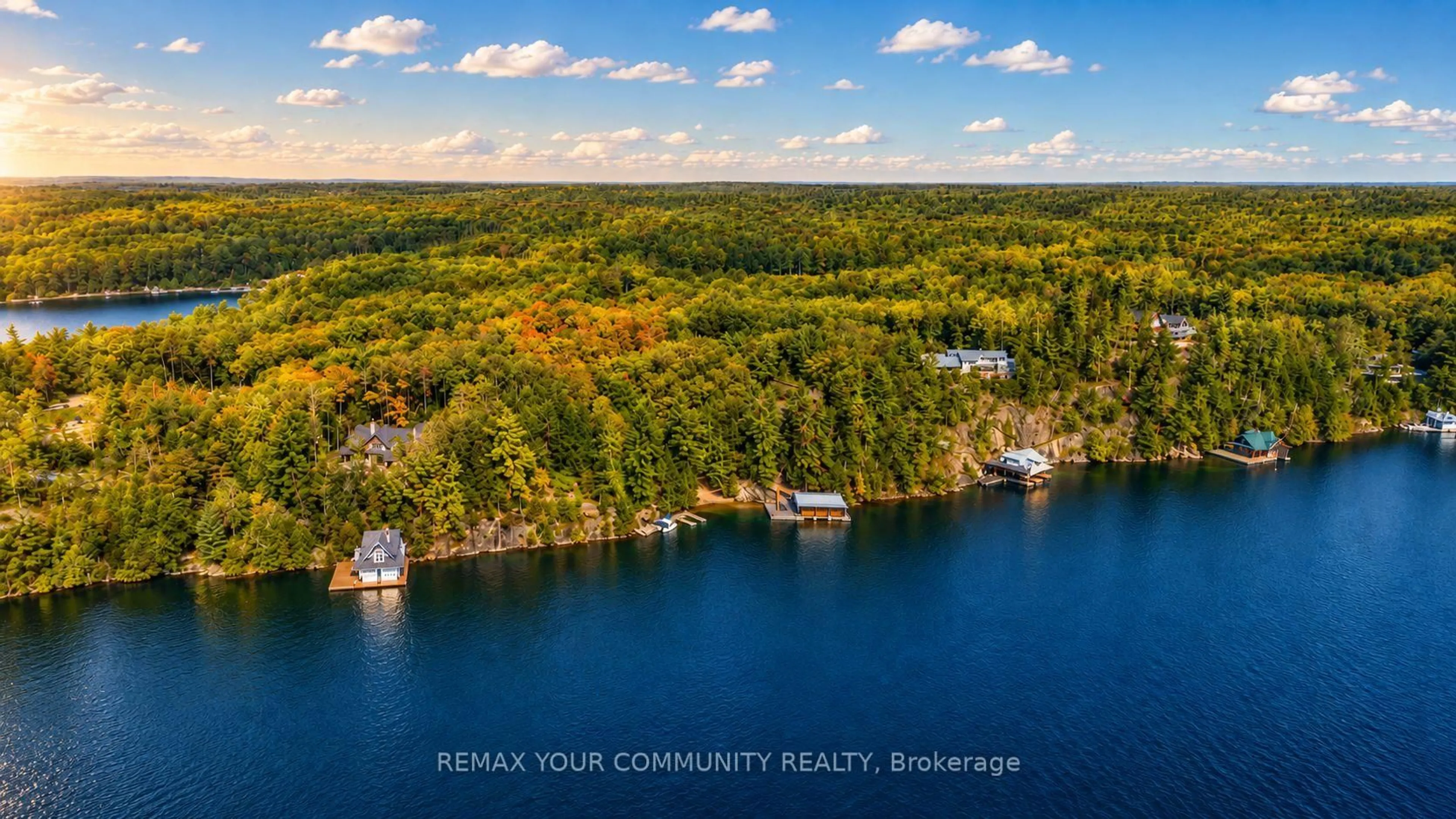 A pic from outside/outdoor area/front of a property/back of a property/a pic from drone, water/lake/river/ocean view for 13 Veronica Gene Lane, Muskoka Lakes Ontario P0C 1J0