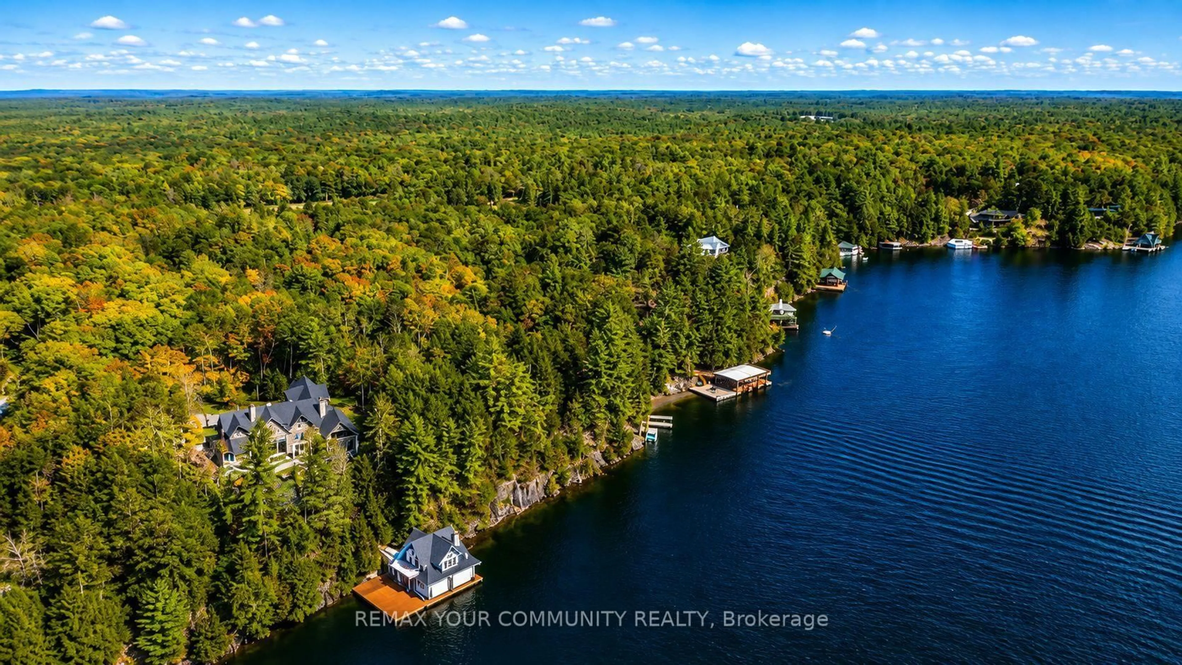 A pic from outside/outdoor area/front of a property/back of a property/a pic from drone, water/lake/river/ocean view for 13 Veronica Gene Lane, Muskoka Lakes Ontario P0C 1J0