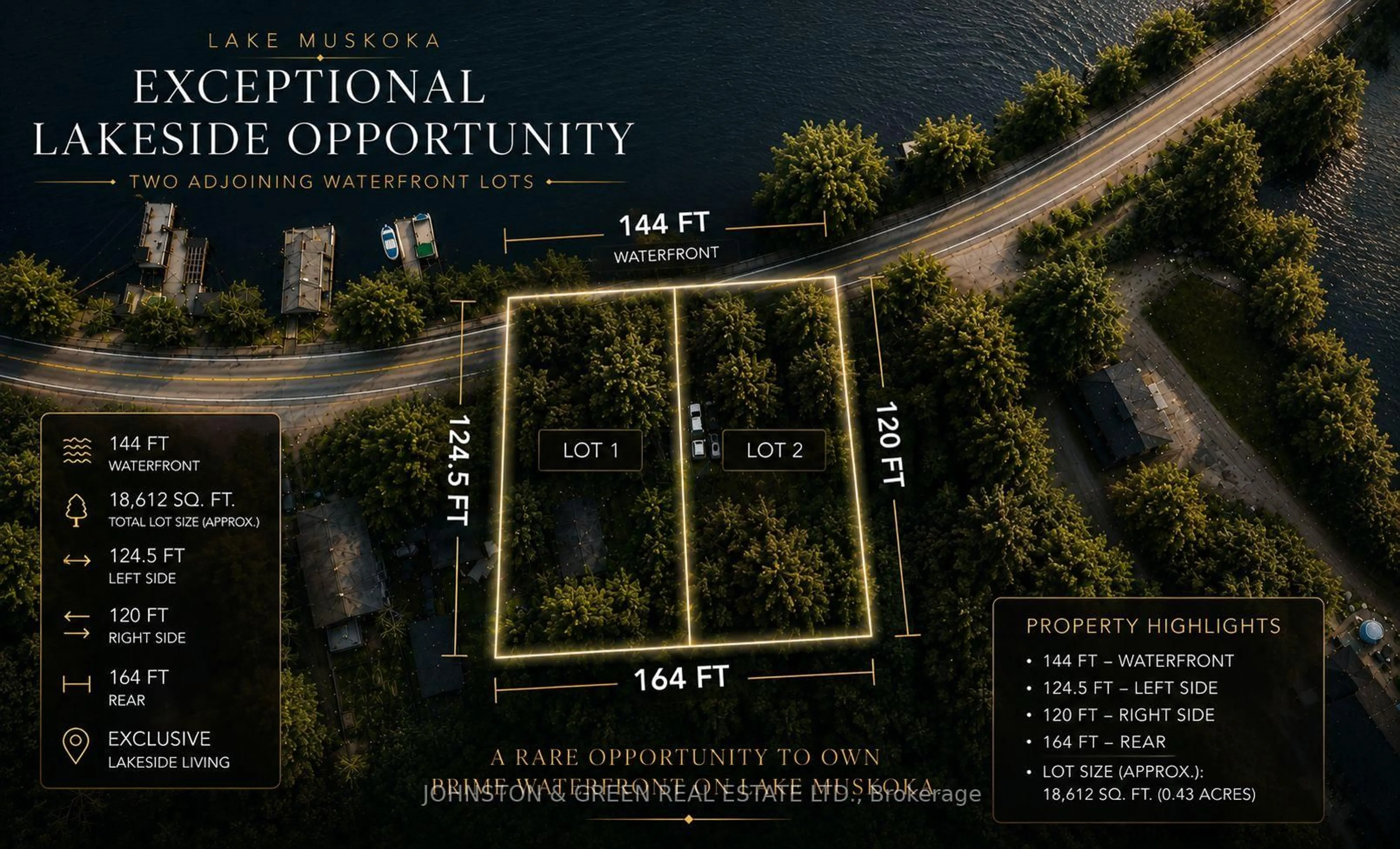 A pic from outside/outdoor area/front of a property/back of a property/a pic from drone, water/lake/river/ocean view for 1110-1112 Beaumaris Rd, Muskoka Lakes Ontario P1L 0M8