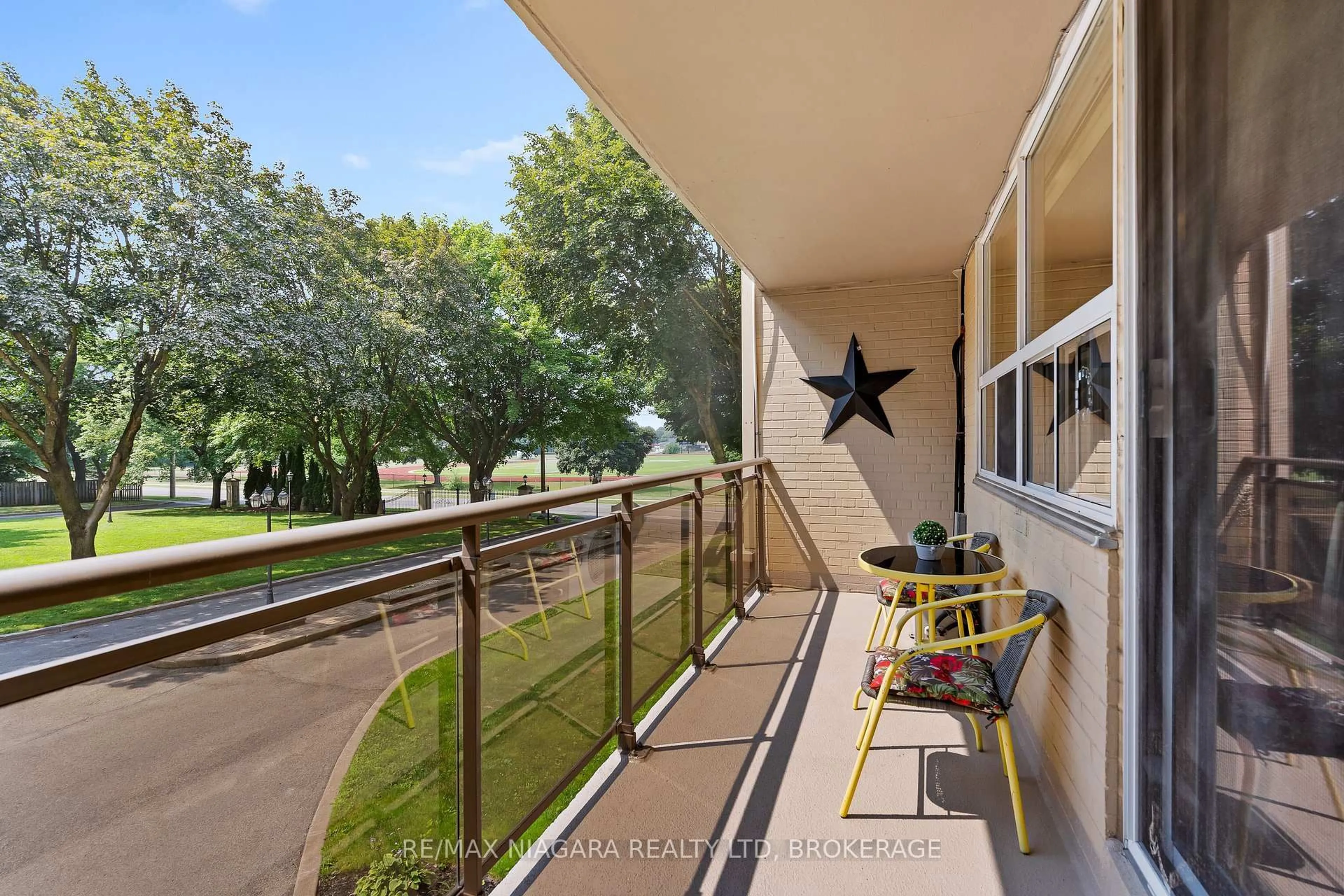 Balcony in the apartment, city buildings view from balcony for 6390 Huggins St #205, Niagara Falls Ontario L2J 1H1