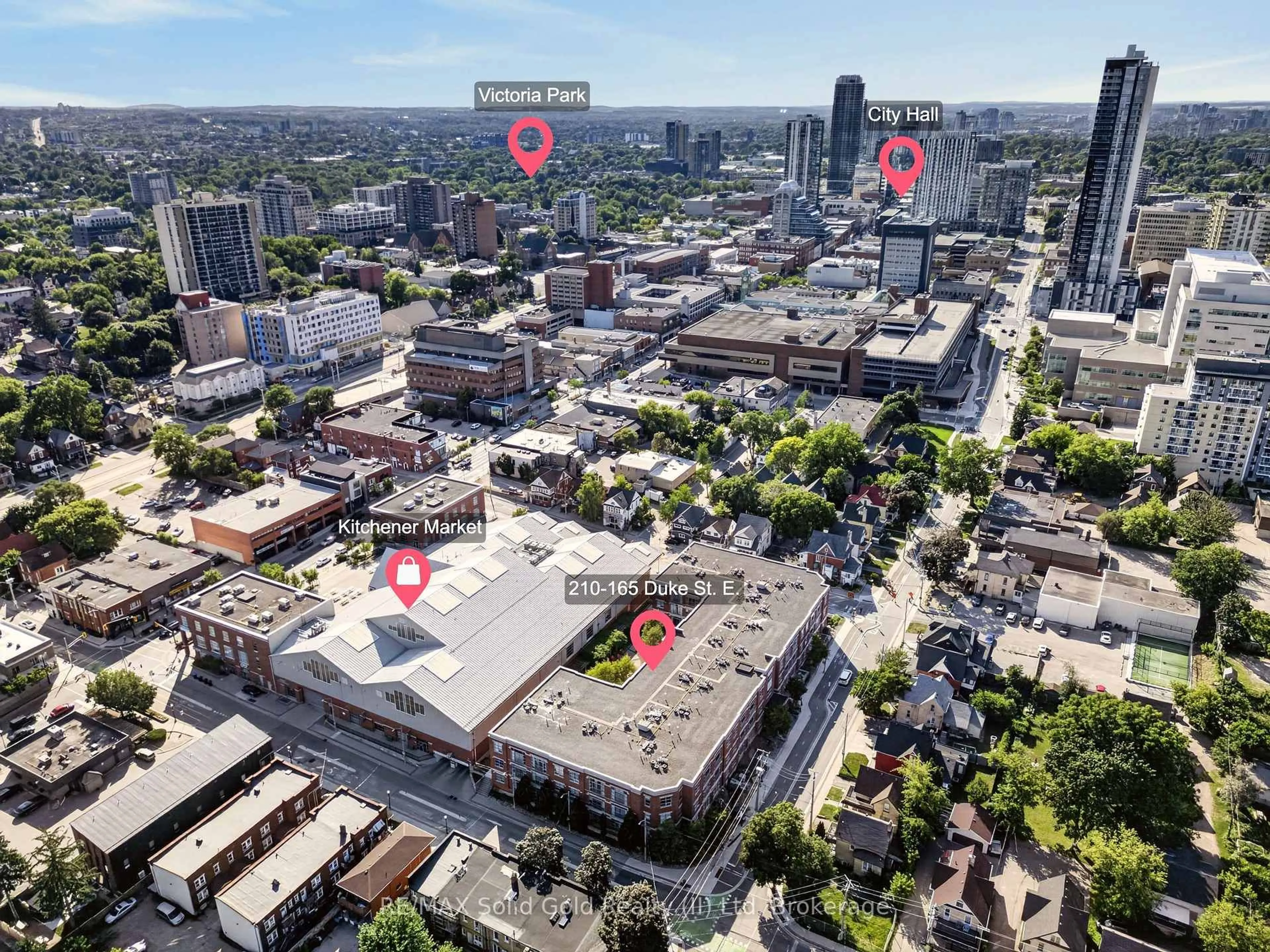 A pic from outside/outdoor area/front of a property/back of a property/a pic from drone, city buildings view from balcony for 165 Duke St #210, Kitchener Ontario N2H 6T8