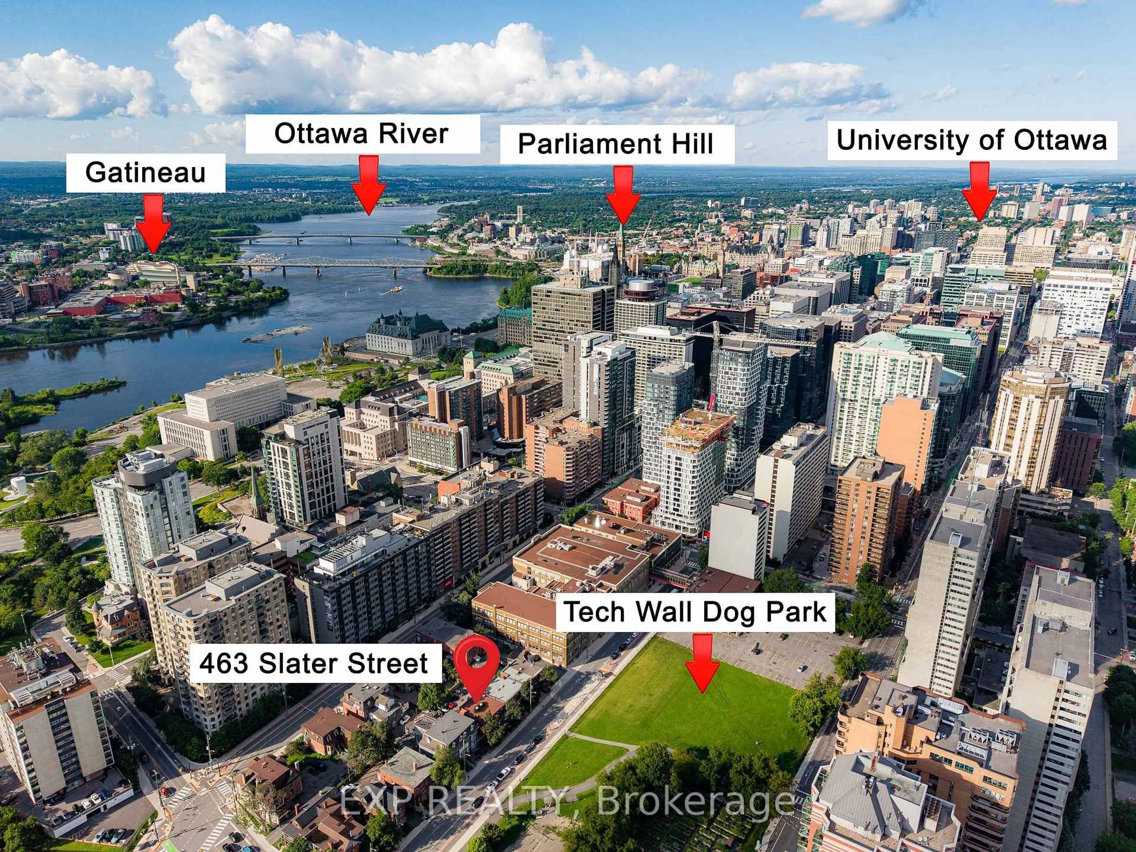 A pic from outside/outdoor area/front of a property/back of a property/a pic from drone, water/lake/river/ocean view for 463 Slater St, Ottawa Ontario K1R 5C2