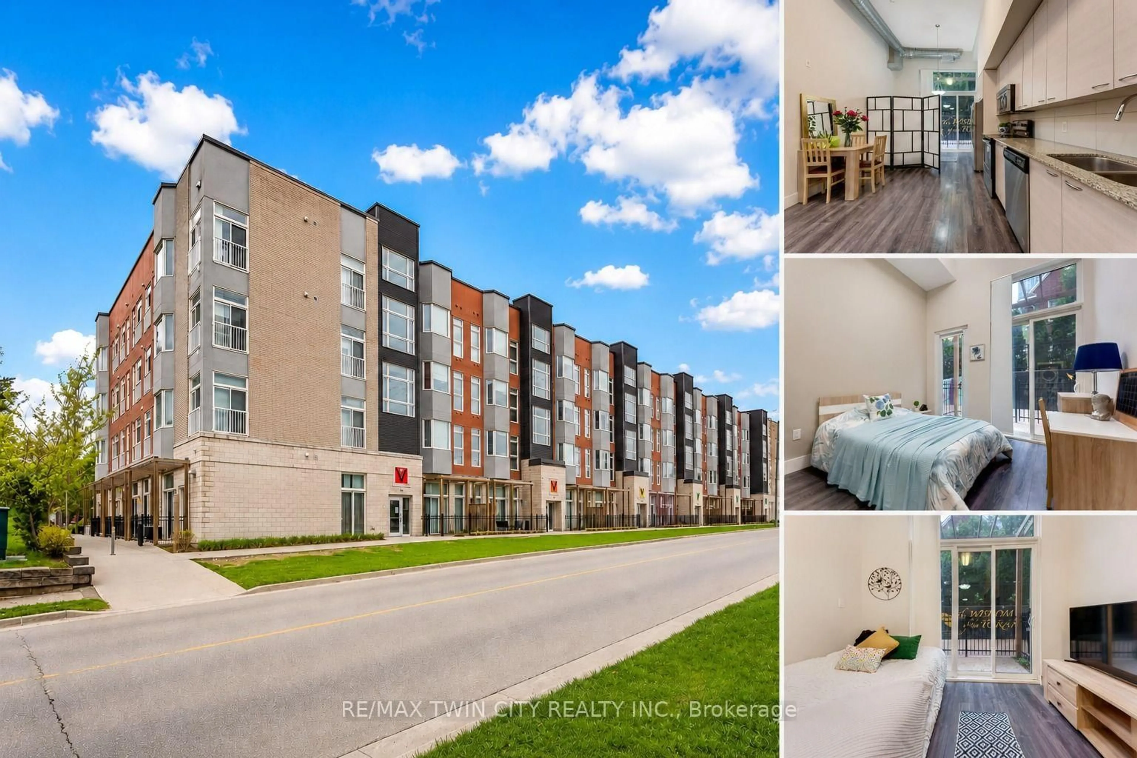 A pic from outside/outdoor area/front of a property/back of a property/a pic from drone, water/lake/river/ocean view for 253 Albert St #103, Waterloo Ontario N2L 3T7