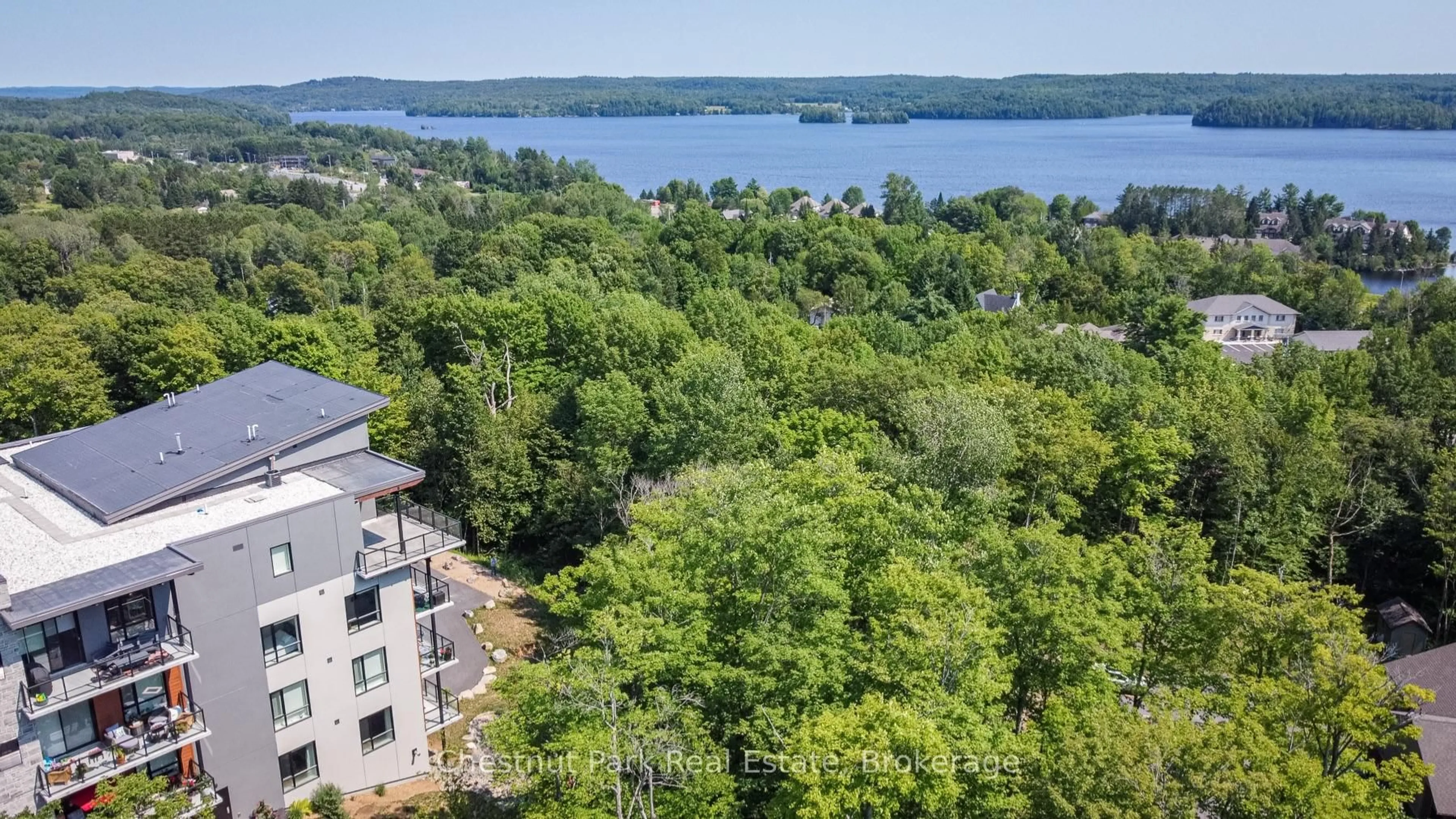 A pic from outside/outdoor area/front of a property/back of a property/a pic from drone, water/lake/river/ocean view for 20 CAMPUS Tr #307, Huntsville Ontario P1H 0K2