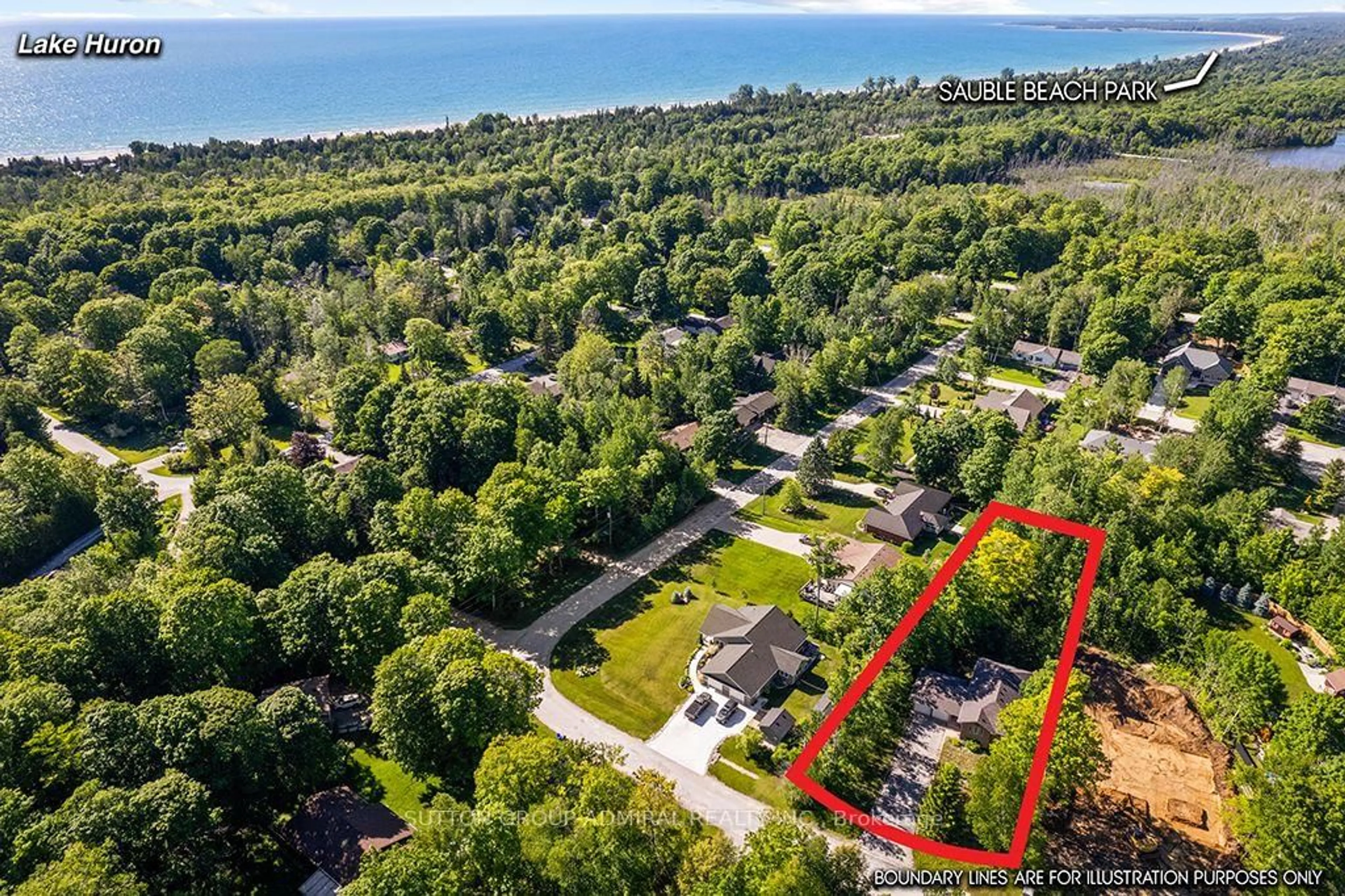 A pic from outside/outdoor area/front of a property/back of a property/a pic from drone, water/lake/river/ocean view for 43 Graham Cres, South Bruce Peninsula Ontario N0H 2G0