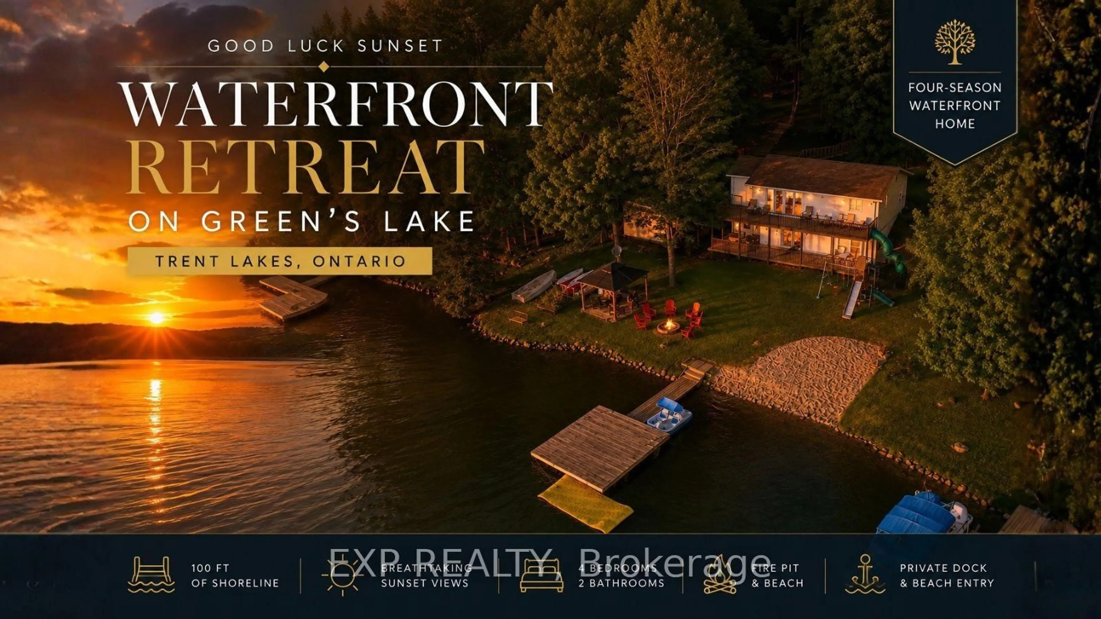 A pic from outside/outdoor area/front of a property/back of a property/a pic from drone, water/lake/river/ocean view for 25 Fire Rt. 296, Trent Lakes Ontario K0L 1J0
