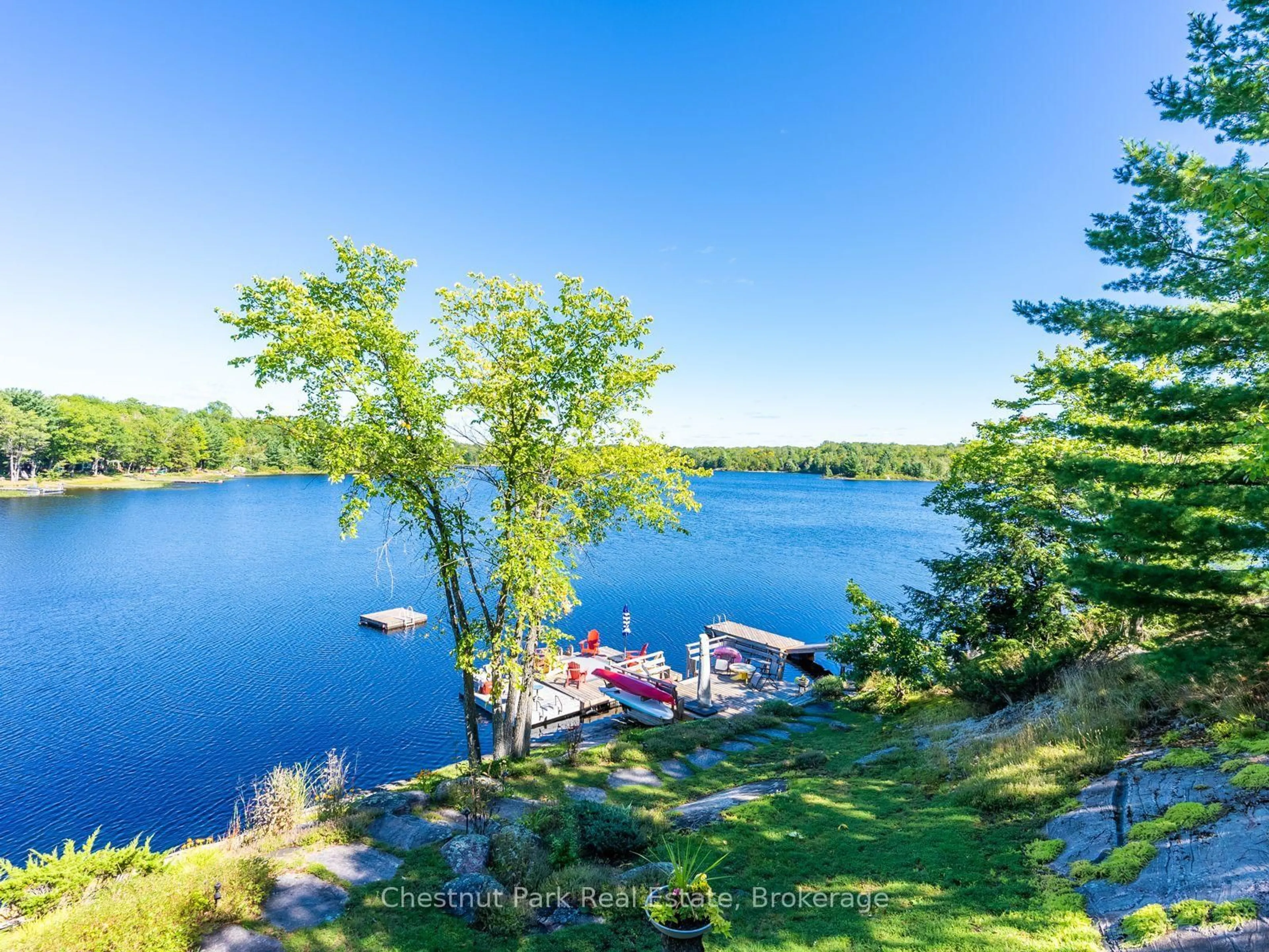 A pic from outside/outdoor area/front of a property/back of a property/a pic from drone, water/lake/river/ocean view for 179 Haggart Lake Rd, Georgian Bay Ontario P0C 1H0