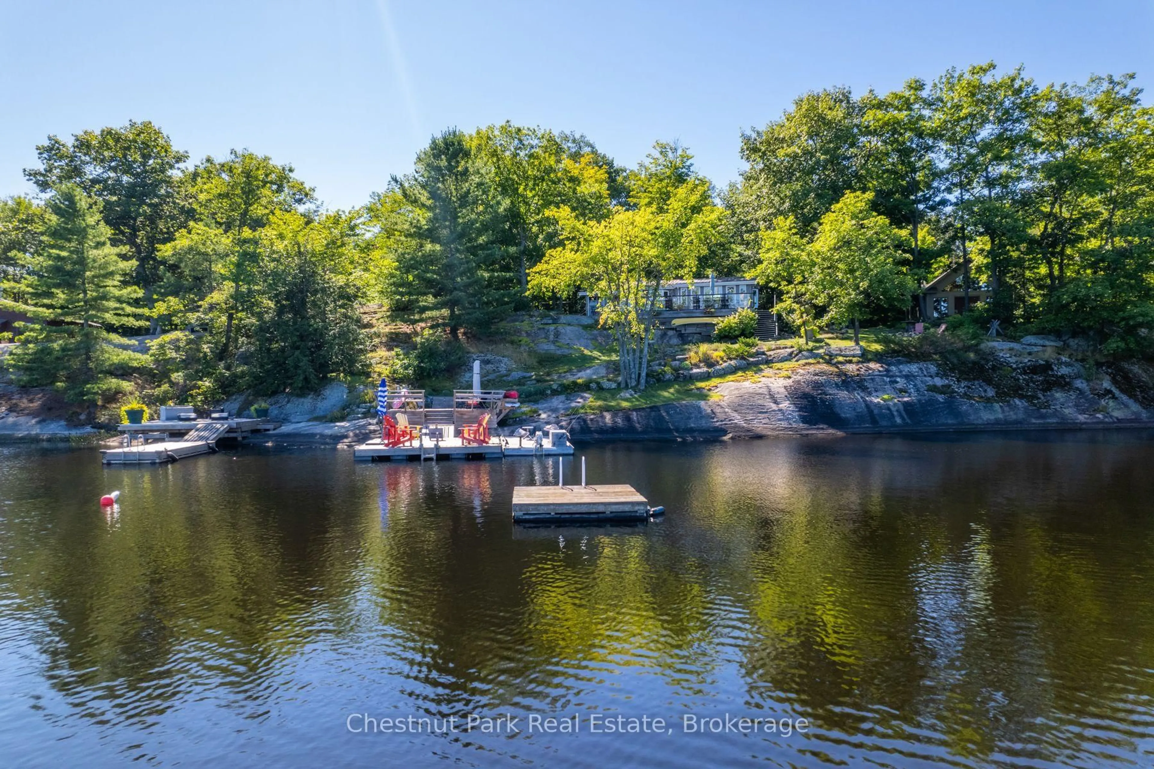 A pic from outside/outdoor area/front of a property/back of a property/a pic from drone, water/lake/river/ocean view for 179 Haggart Lake Rd, Georgian Bay Ontario P0C 1H0
