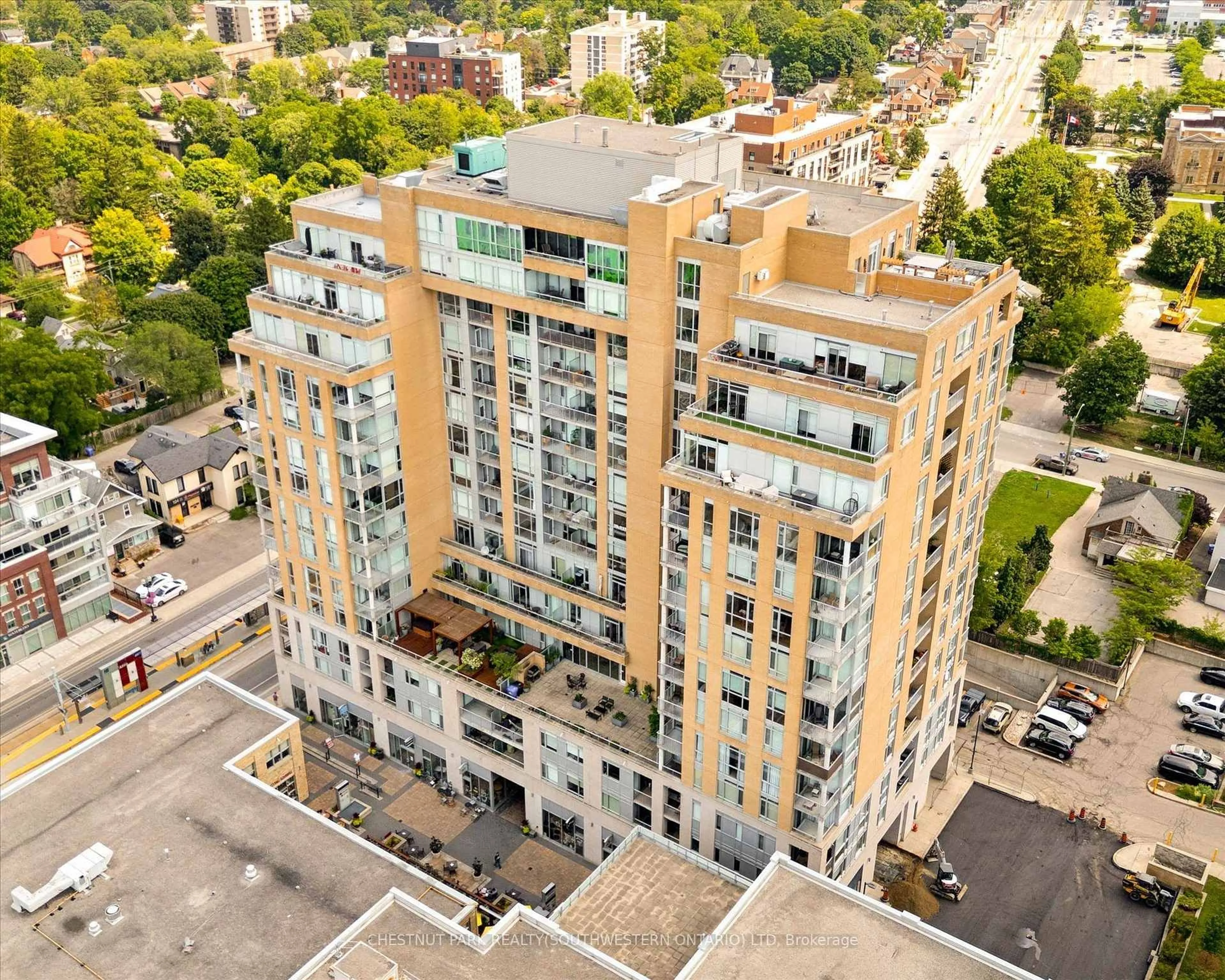 A pic from outside/outdoor area/front of a property/back of a property/a pic from drone, city buildings view from balcony for 191 King St #705, Waterloo Ontario N2J 1R1