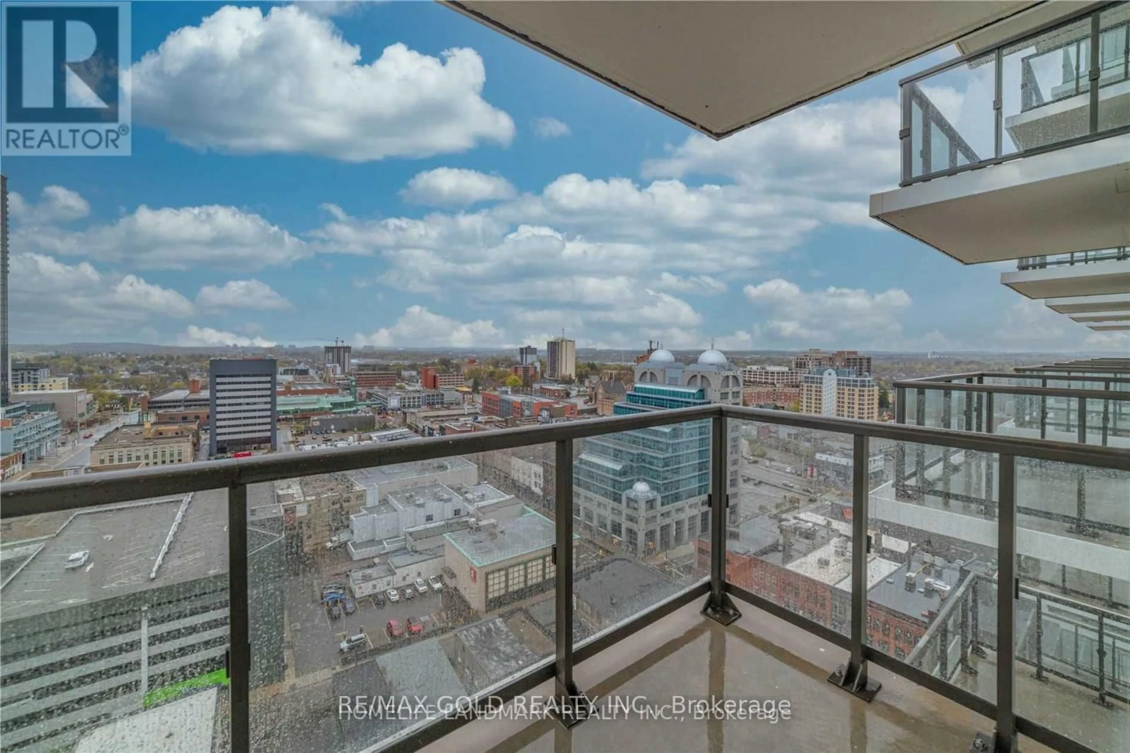 Balcony in the apartment, city buildings view from balcony for 55 Duke St #903, Kitchener Ontario N2H 0C9