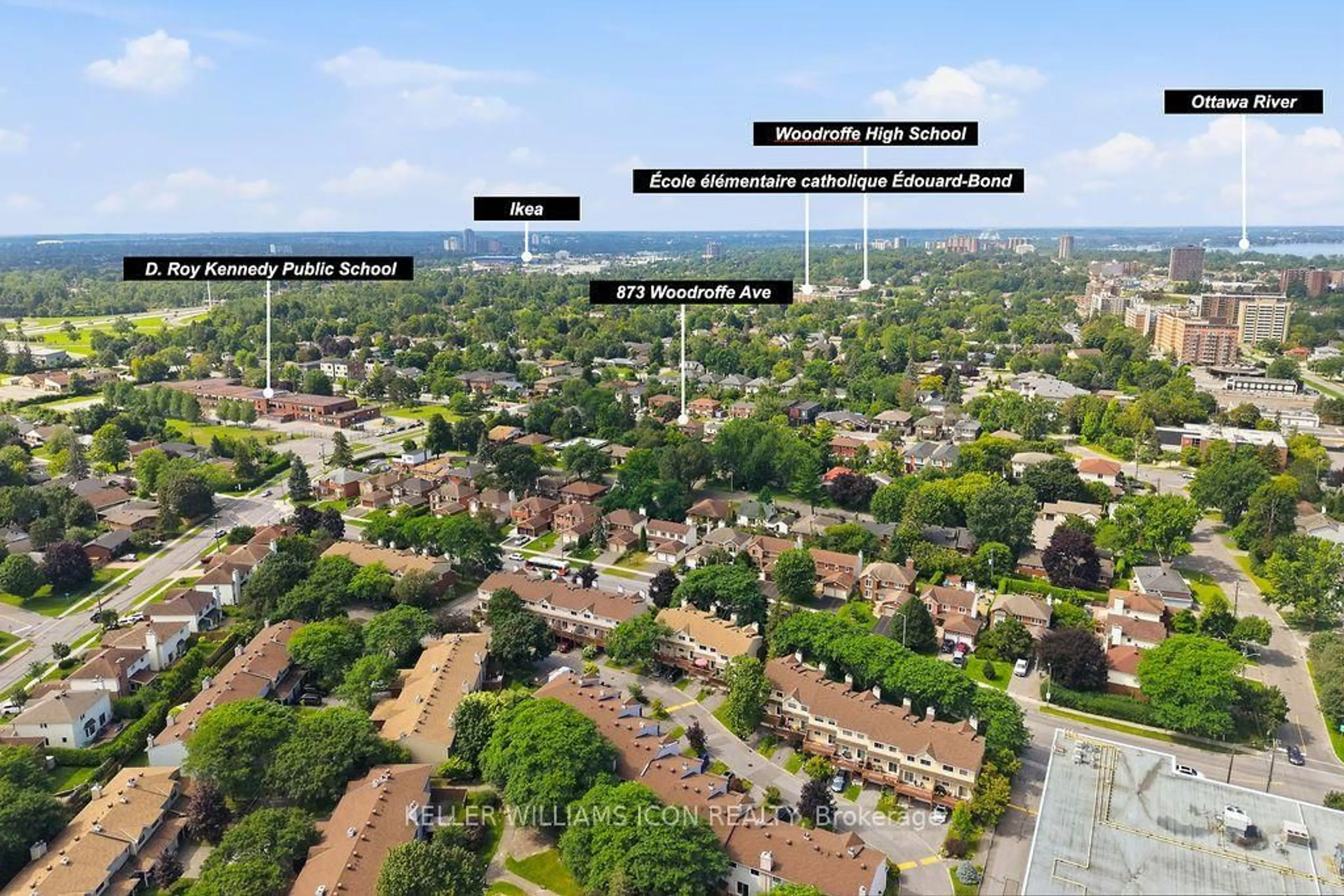 A pic from outside/outdoor area/front of a property/back of a property/a pic from drone, street for 873 Woodroffe Ave, Ottawa Ontario K2A 2G5