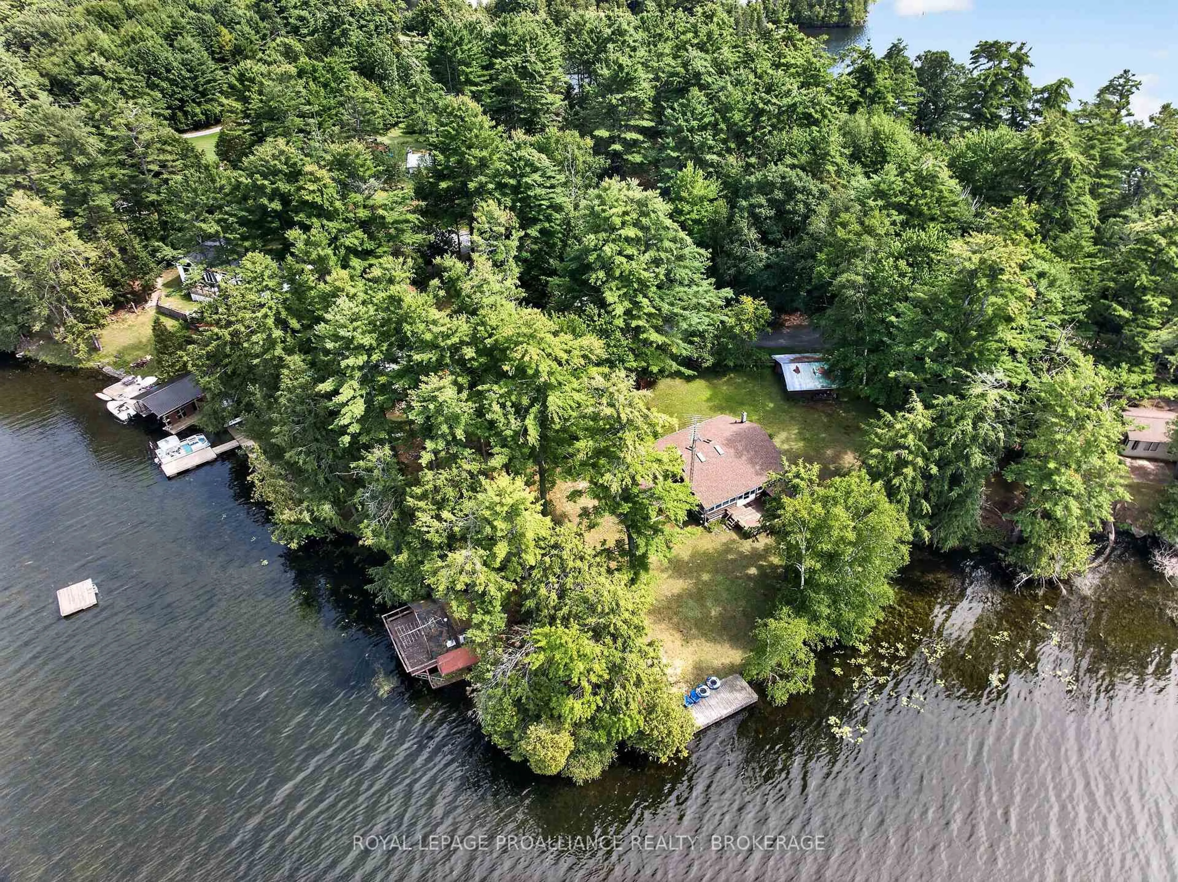 A pic from outside/outdoor area/front of a property/back of a property/a pic from drone, water/lake/river/ocean view for 37 Barrel Point Rd, Rideau Lakes Ontario K0G 1E0