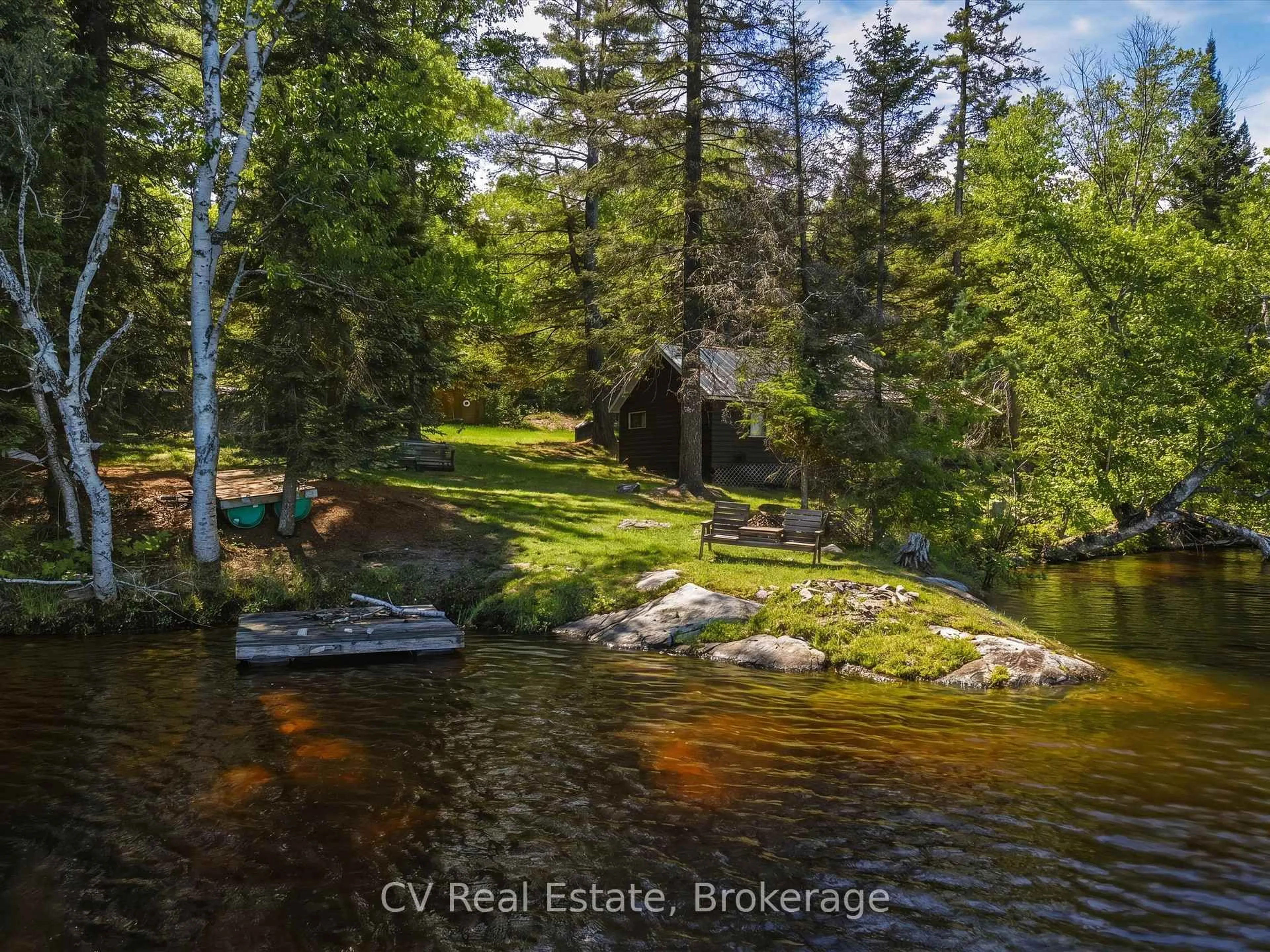A pic from outside/outdoor area/front of a property/back of a property/a pic from drone, water/lake/river/ocean view for 109 Black Bear Rd, Magnetawan Ontario P0A 1P0