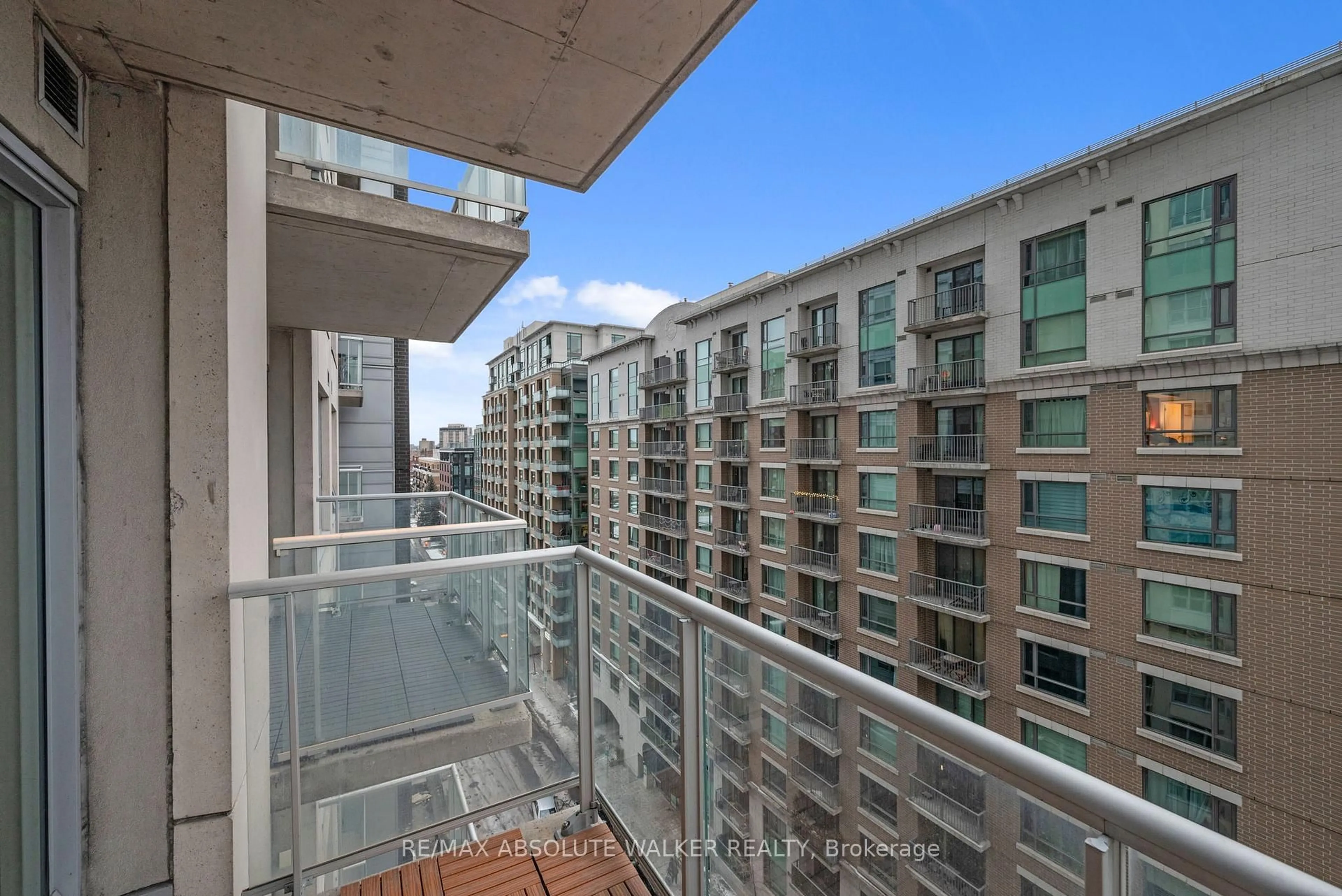 Balcony in the apartment, city buildings view from balcony for 195 Besserer St #1003, Ottawa Ontario K1N 0B6