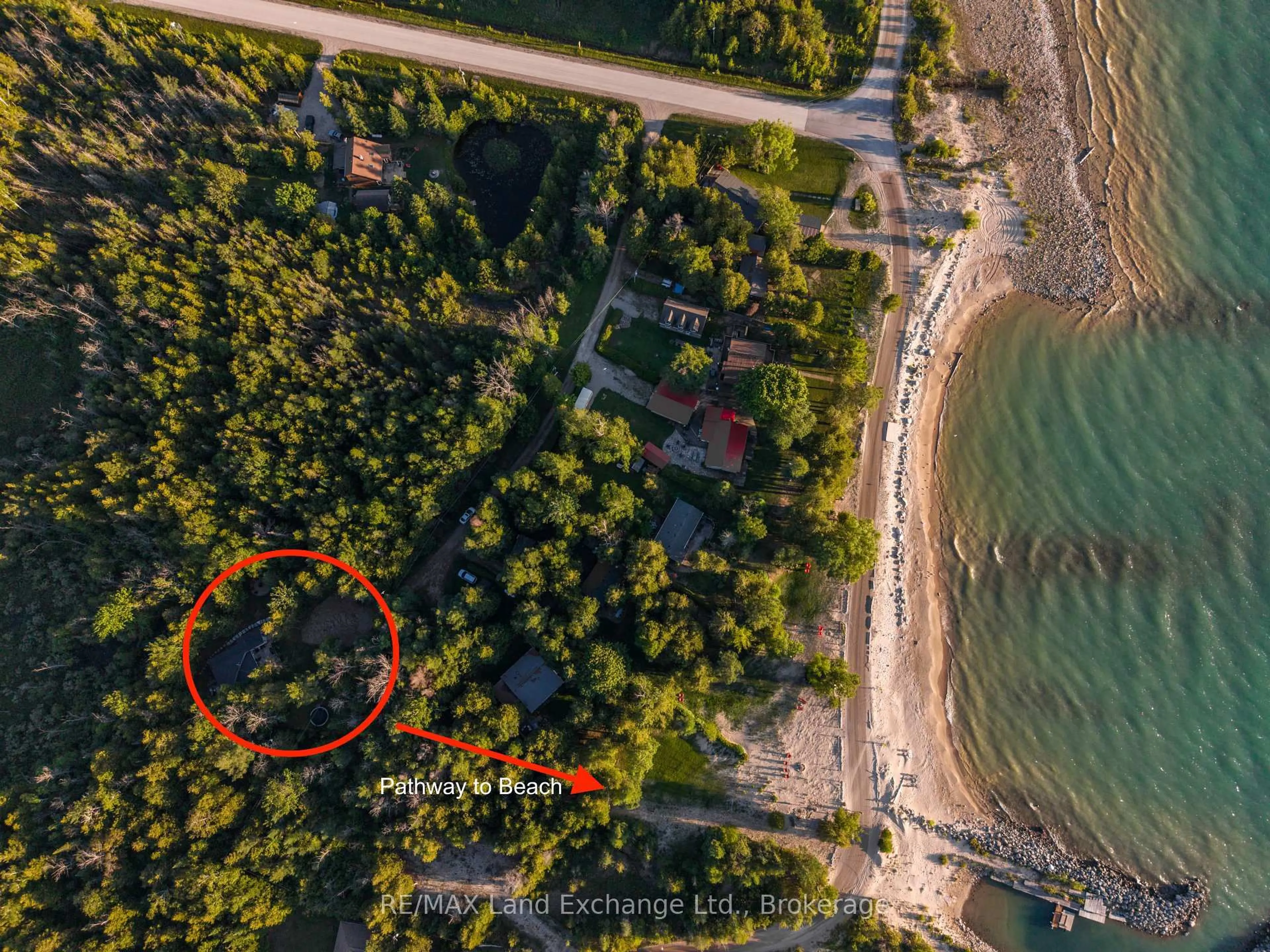 A pic from outside/outdoor area/front of a property/back of a property/a pic from drone, water/lake/river/ocean view for 18 Hicks Lane, Kincardine Ontario N0G 2T0