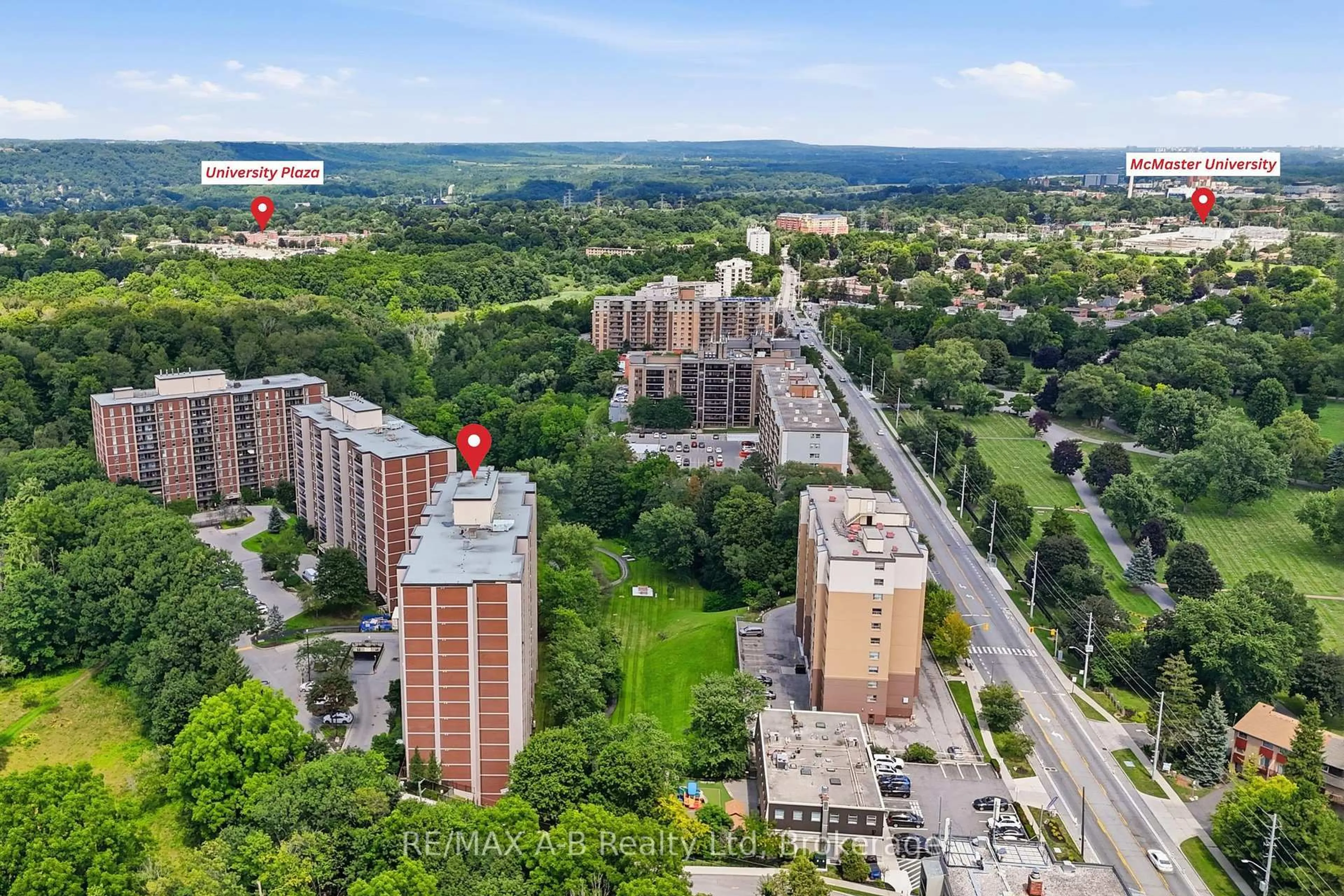 A pic from outside/outdoor area/front of a property/back of a property/a pic from drone, city buildings view from balcony for 1964 Main St #805, Hamilton Ontario L8S 1J5