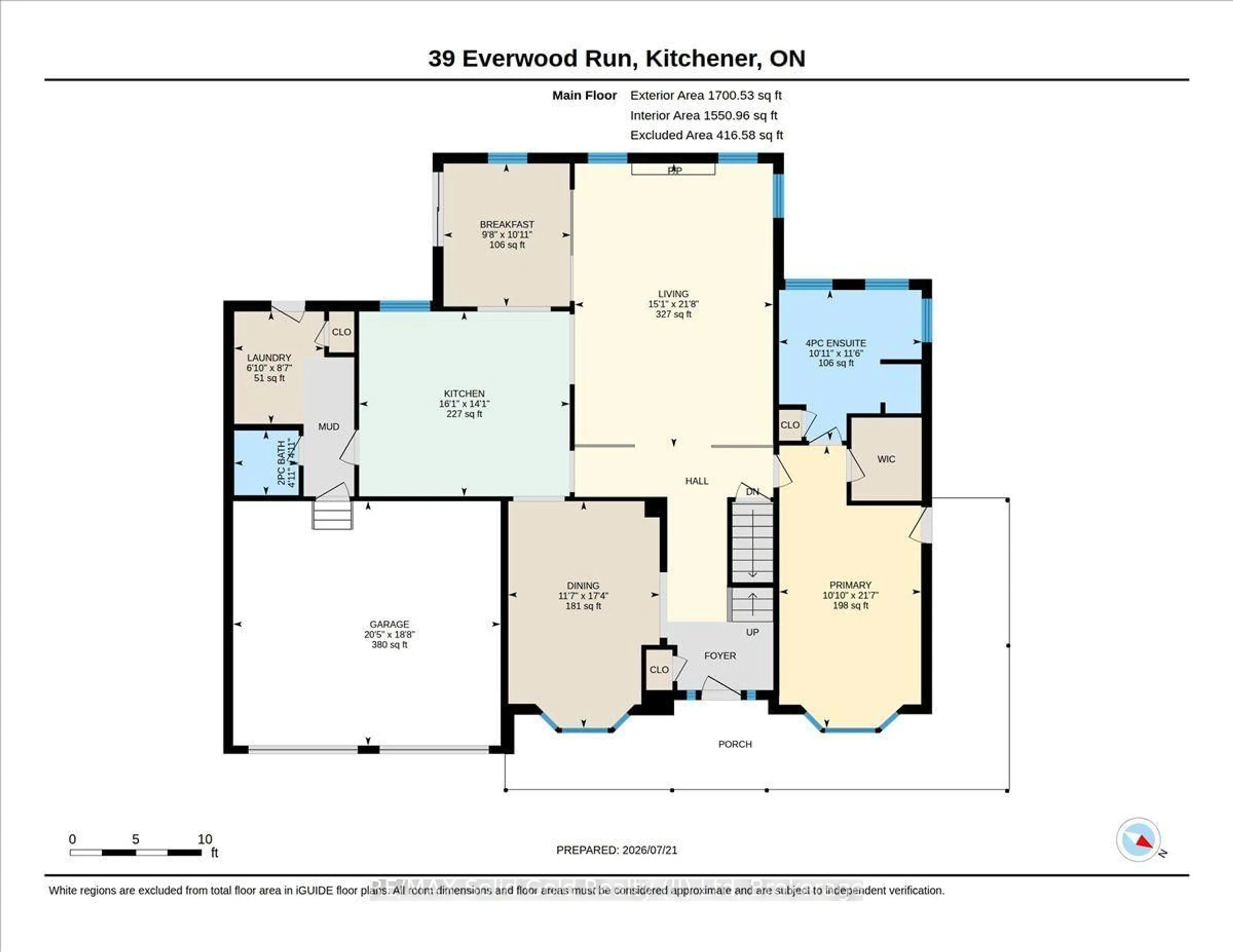 Floor plan for 39 Everwood Ru, Kitchener Ontario N2P 2B1