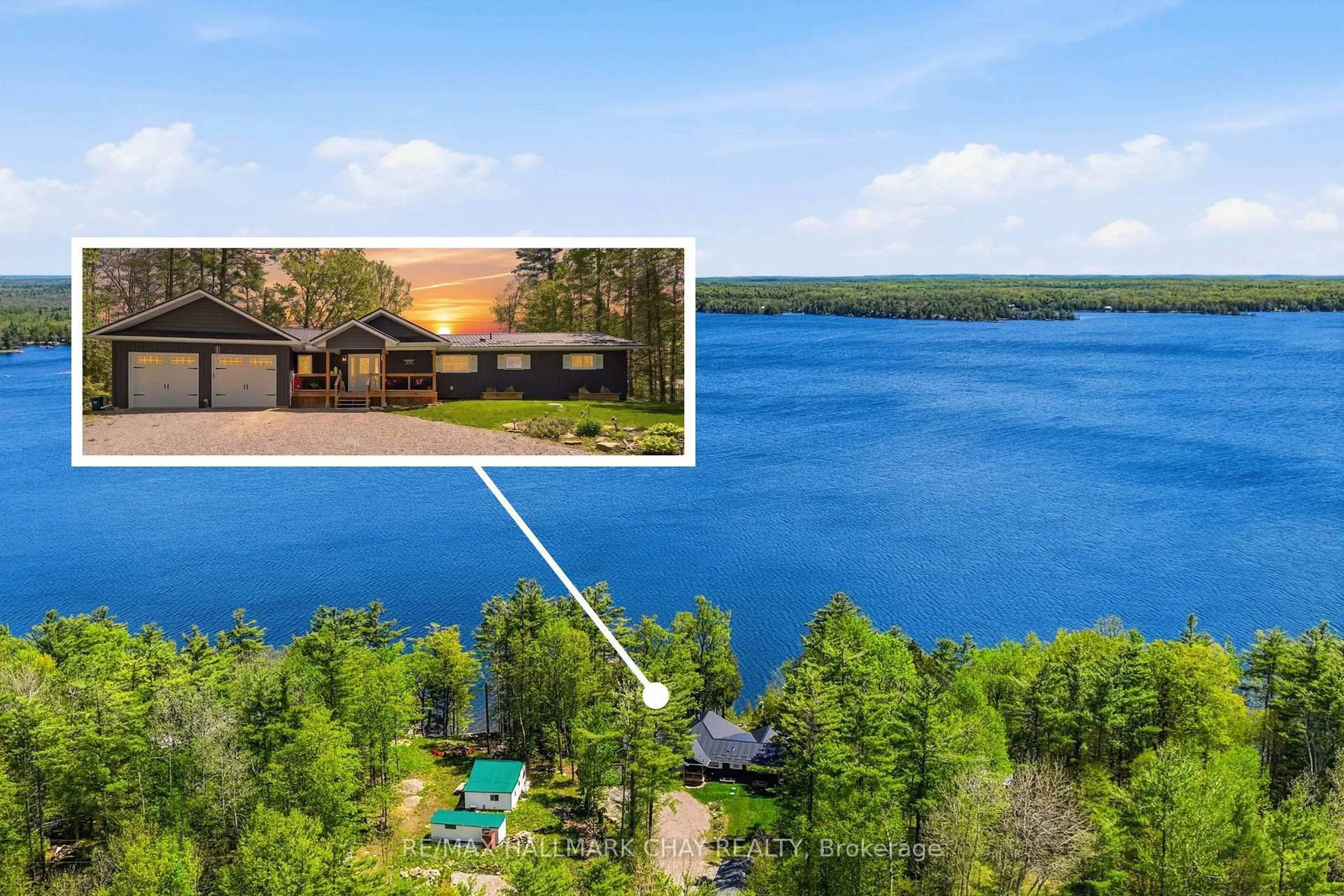 A pic from outside/outdoor area/front of a property/back of a property/a pic from drone, water/lake/river/ocean view for 18 Baker Blvd, Kawartha Lakes Ontario K0M 2B0