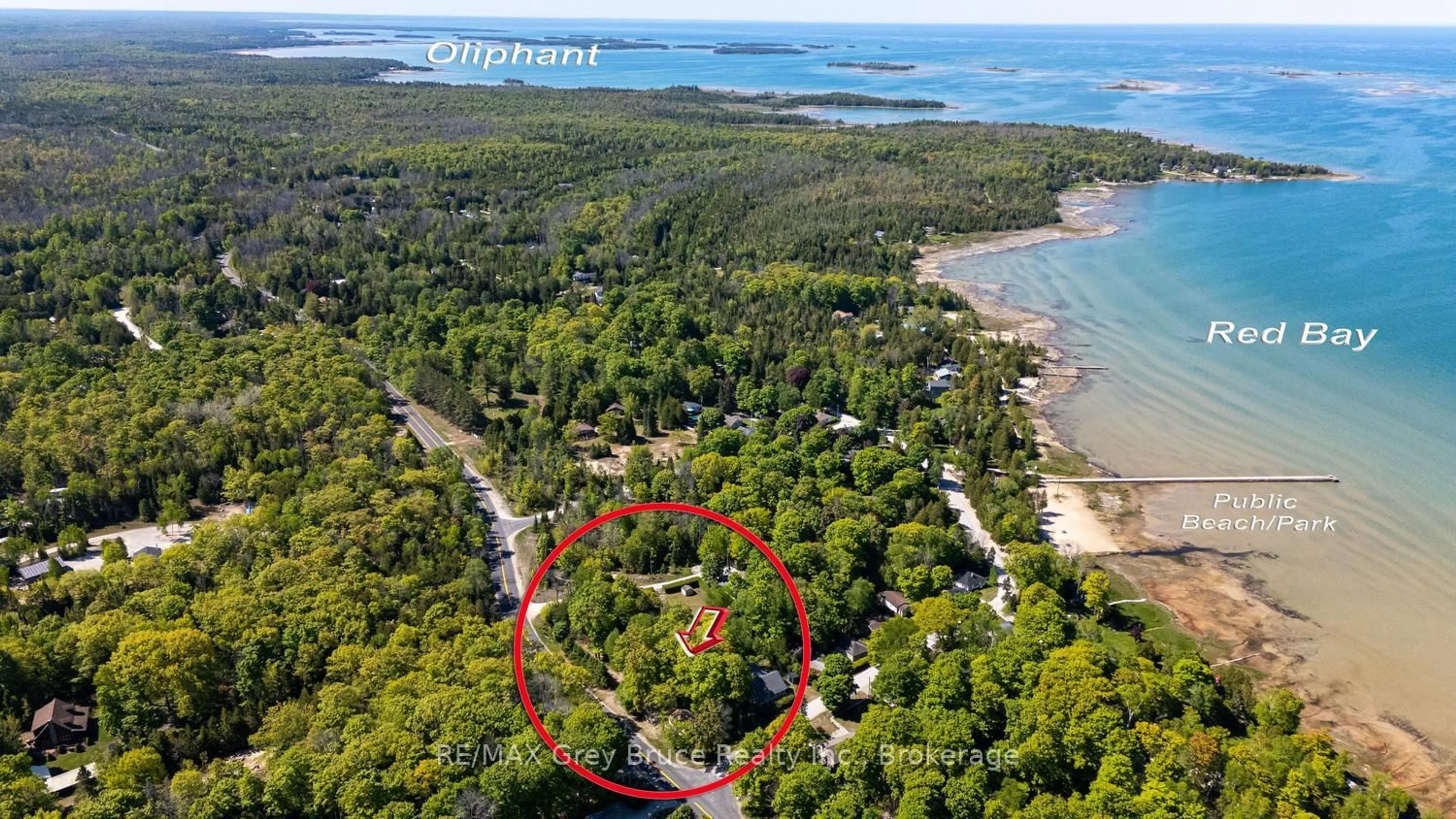 A pic from outside/outdoor area/front of a property/back of a property/a pic from drone, water/lake/river/ocean view for 112 Symon Ave, South Bruce Peninsula Ontario N0H 2T0
