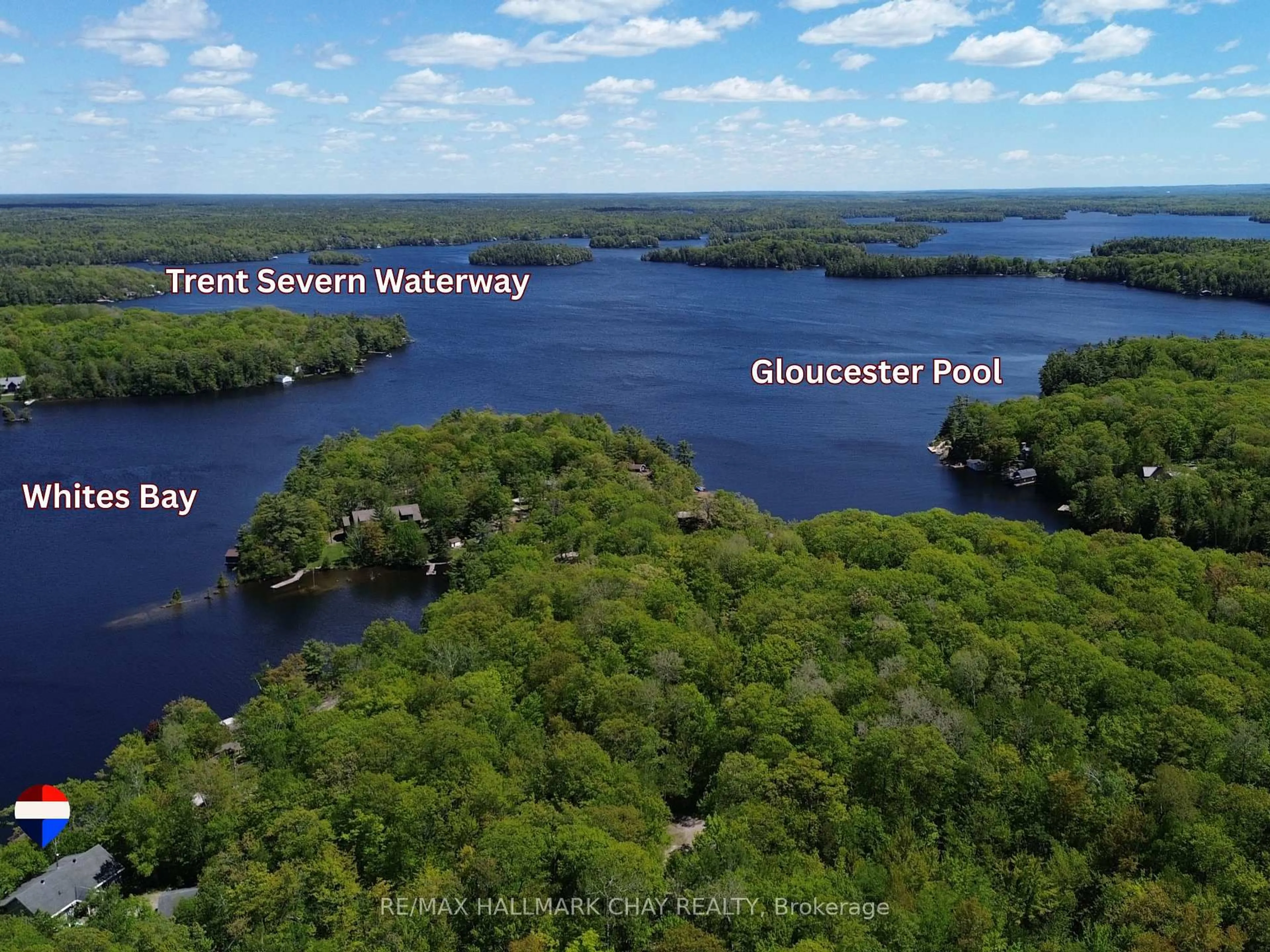 A pic from outside/outdoor area/front of a property/back of a property/a pic from drone, water/lake/river/ocean view for 137 Pickerel Point Rd, Georgian Bay Ontario L0K 1S0