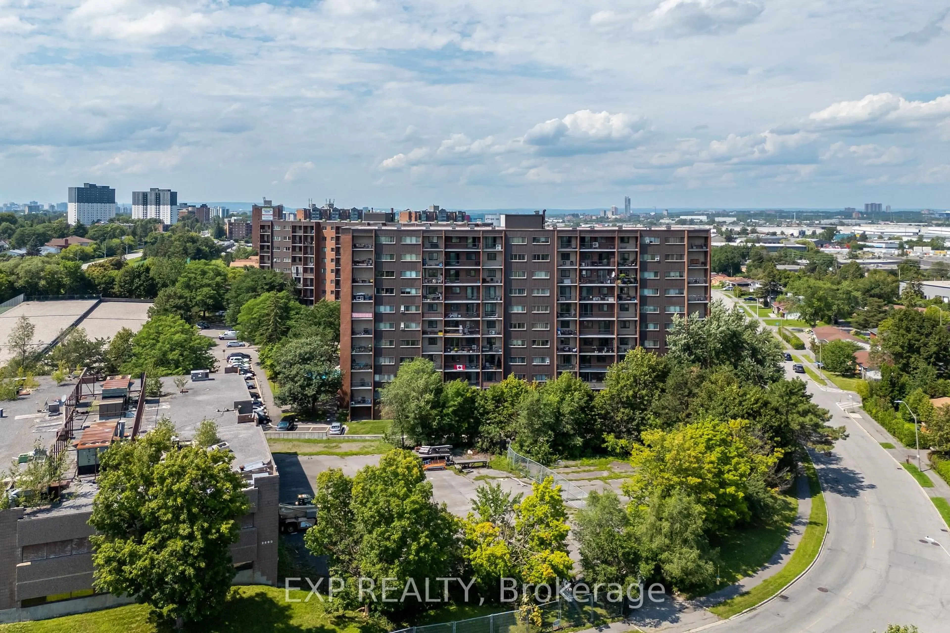 A pic from outside/outdoor area/front of a property/back of a property/a pic from drone, city buildings view from balcony for 2650 Southvale Cres #508, Ottawa Ontario K1B 4S9