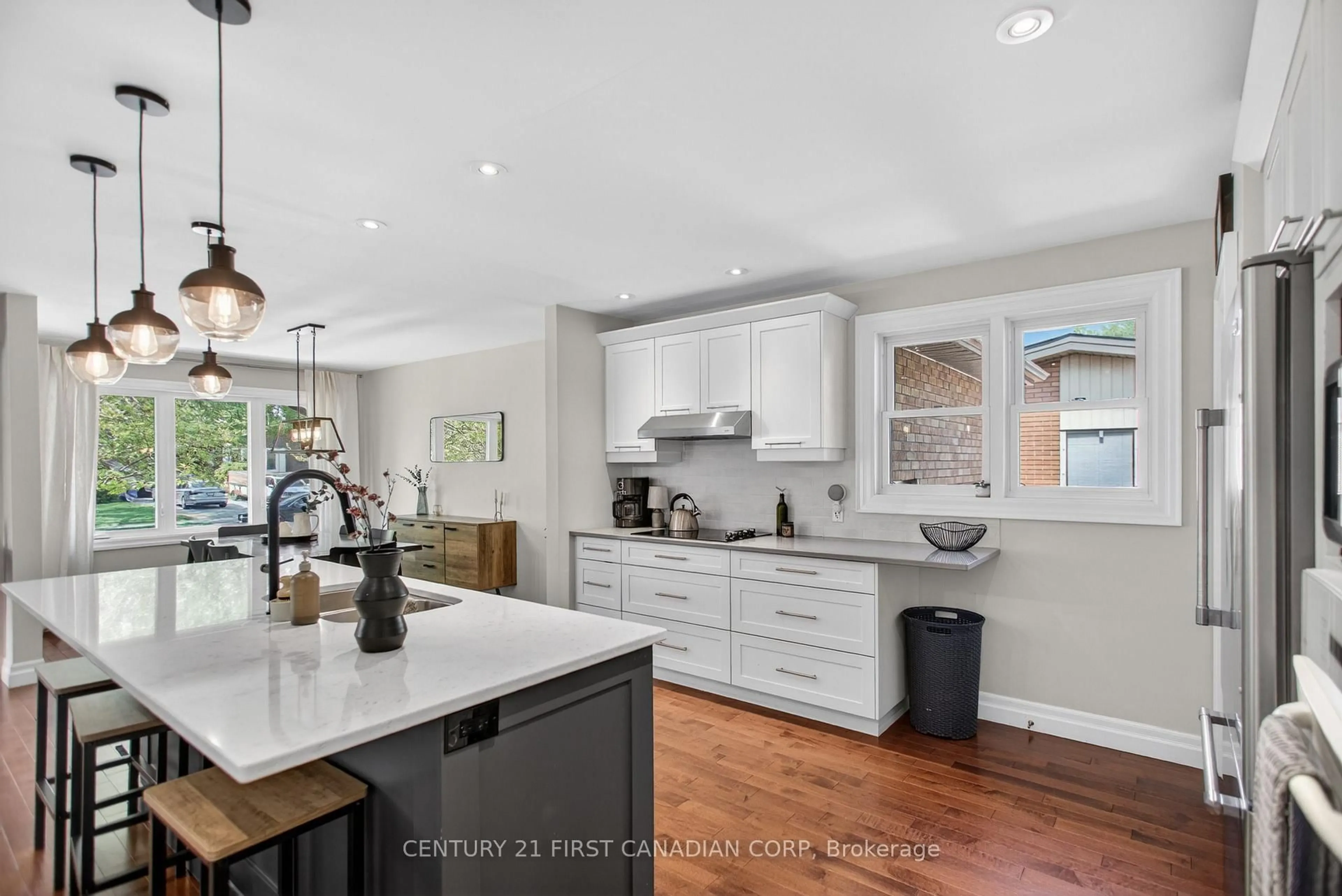 Open concept kitchen, ceramic/tile floor for 681 Brant St, London East Ontario N5Y 3M9