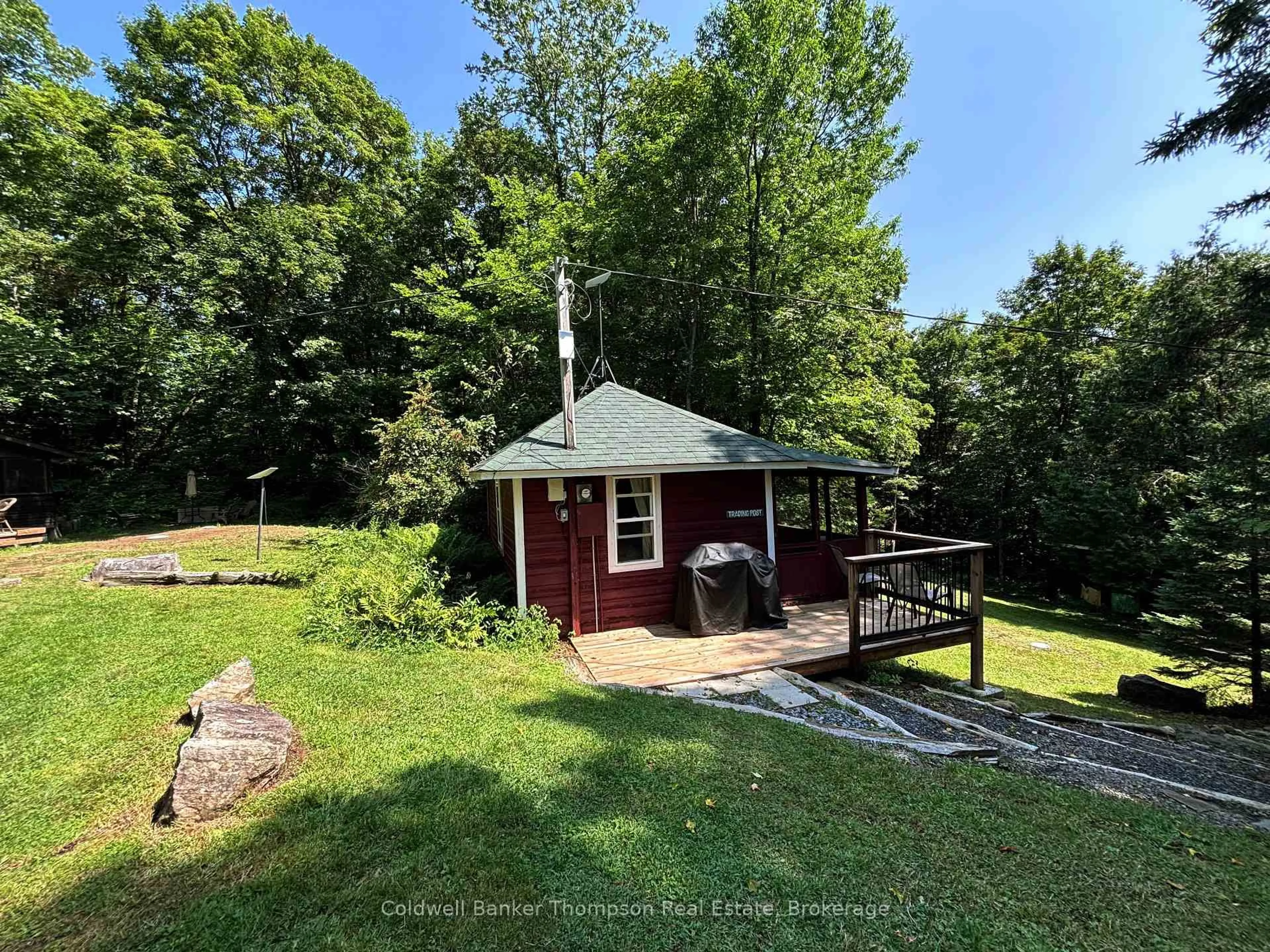 A pic from outside/outdoor area/front of a property/back of a property/a pic from drone, water/lake/river/ocean view for 1341 Billie Bear Rd, Lake of Bays Ontario P1H 2J6